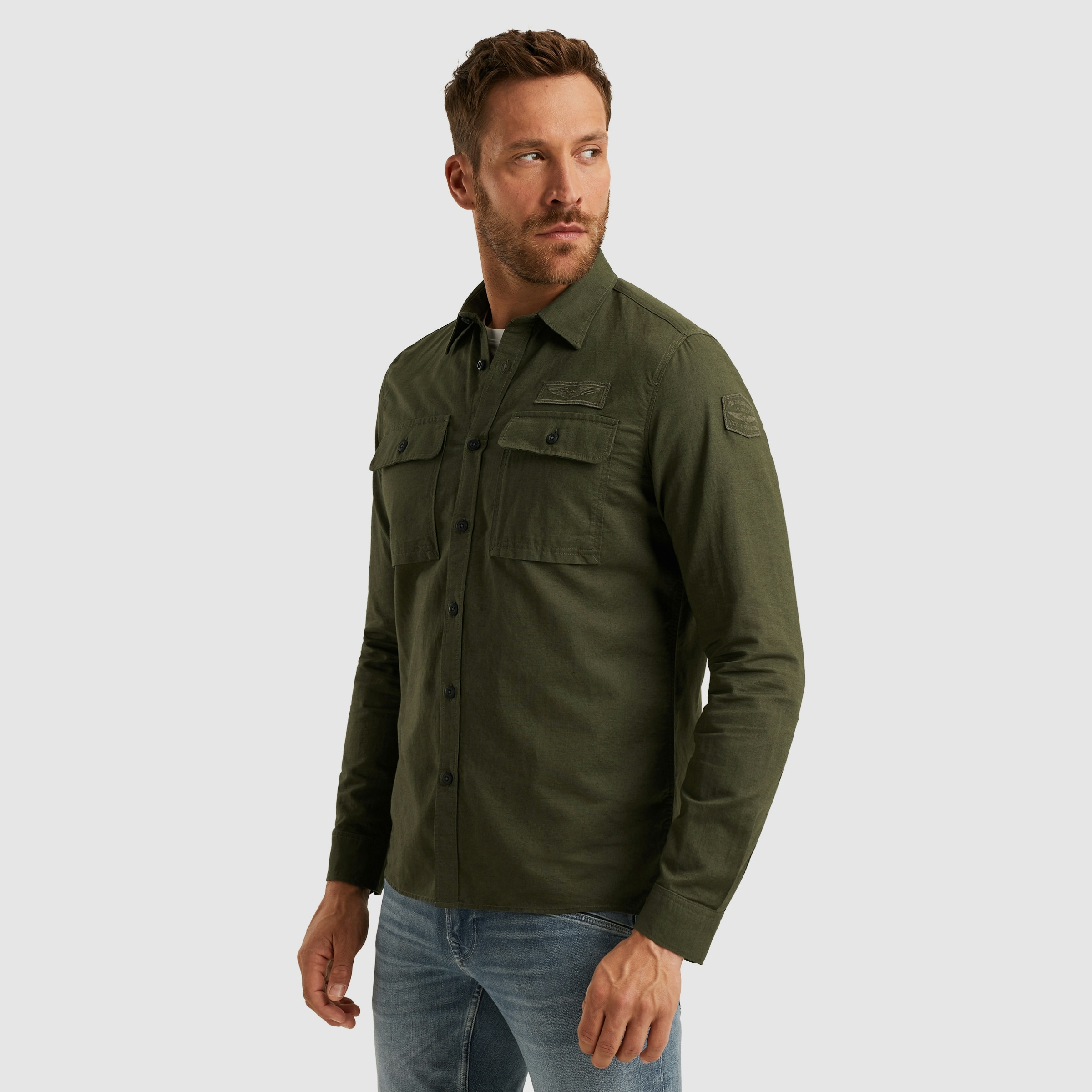 PME LEGEND Langarmhemd »Long Sleeve Shirt Cotton/linen«, mit Brusttaschen und mit Leinen
