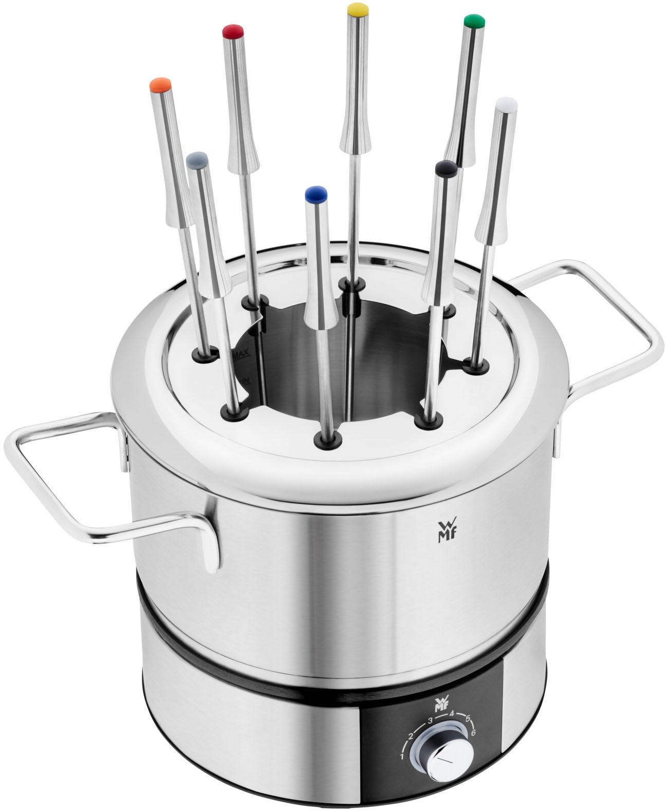 WMF Elektro-Fondue »LONO, mit Spritzschutzring, farblich markierte Fondue-Gabeln«, spülmaschinengeeignete Teile, LED-Ring, auch zum Warmhalten verwendbar