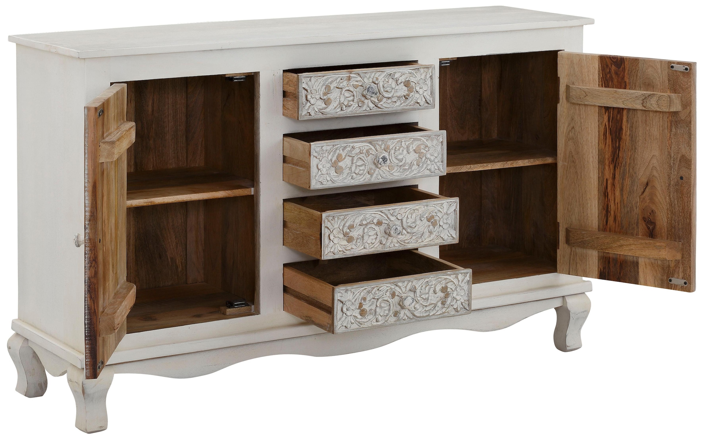 Home affaire Sideboard »Rajat«, Kommode aus Mangoholz mit Türfrontfräsungen, Breite 140 cm