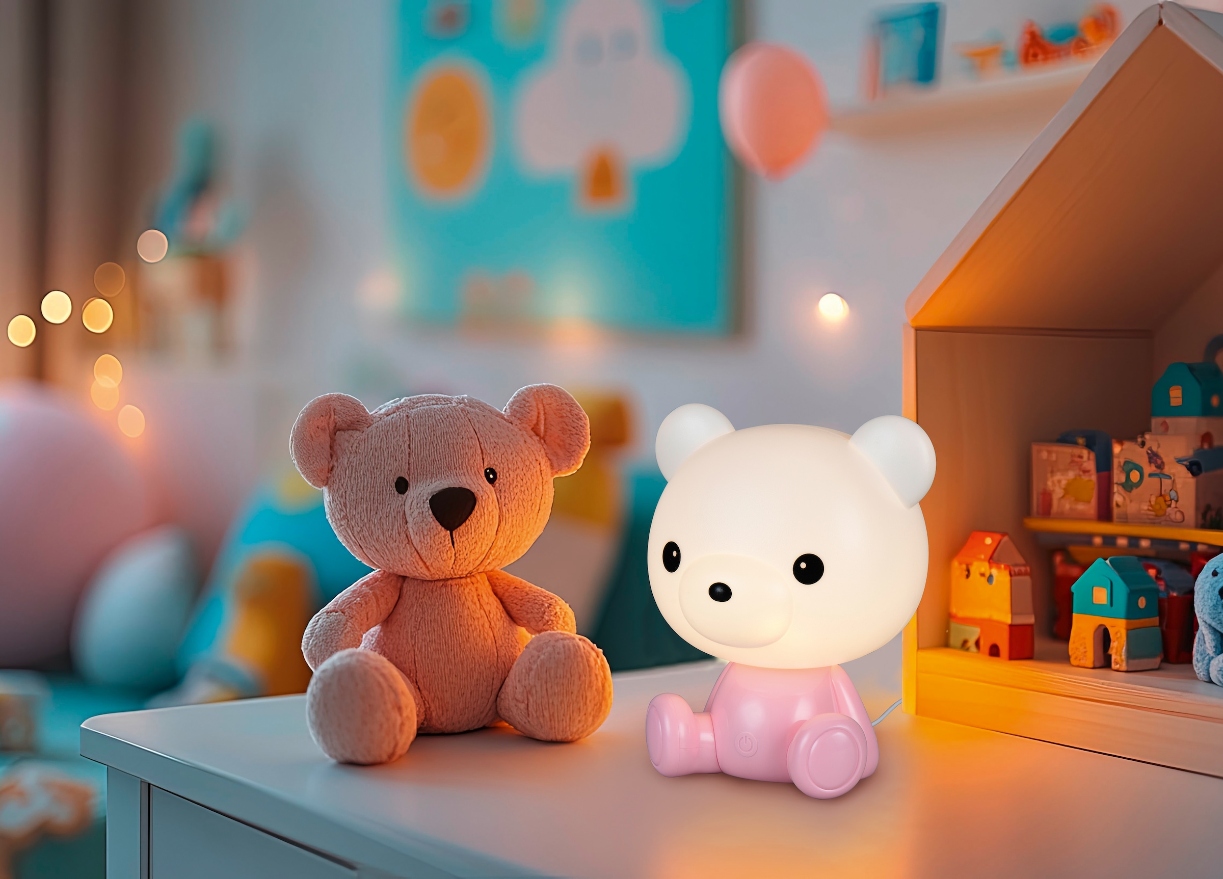REALITY Leuchten LED Tischleuchte »CUTIE, Kinderzimmer Tischleuchte Nachttischleuchte Bären Optik, RGB«, 1 flammig, Leuchtmittel LED-Board | LED fest integriert, 0,3W 30 Lumen warmweiß 3000K, RGB Farbwechsel Modus, USB-Anschluss