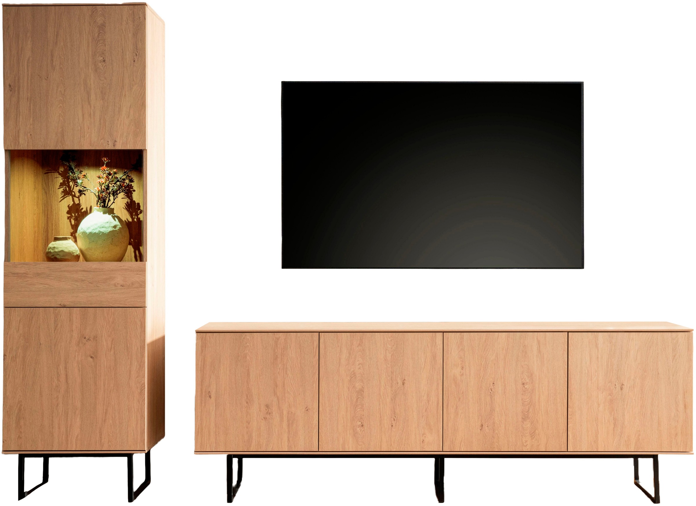 Home affaire Wohnwand "Lund, moderne Anbauwand, Wohnzimmer-Set in Stone Oak günstig online kaufen