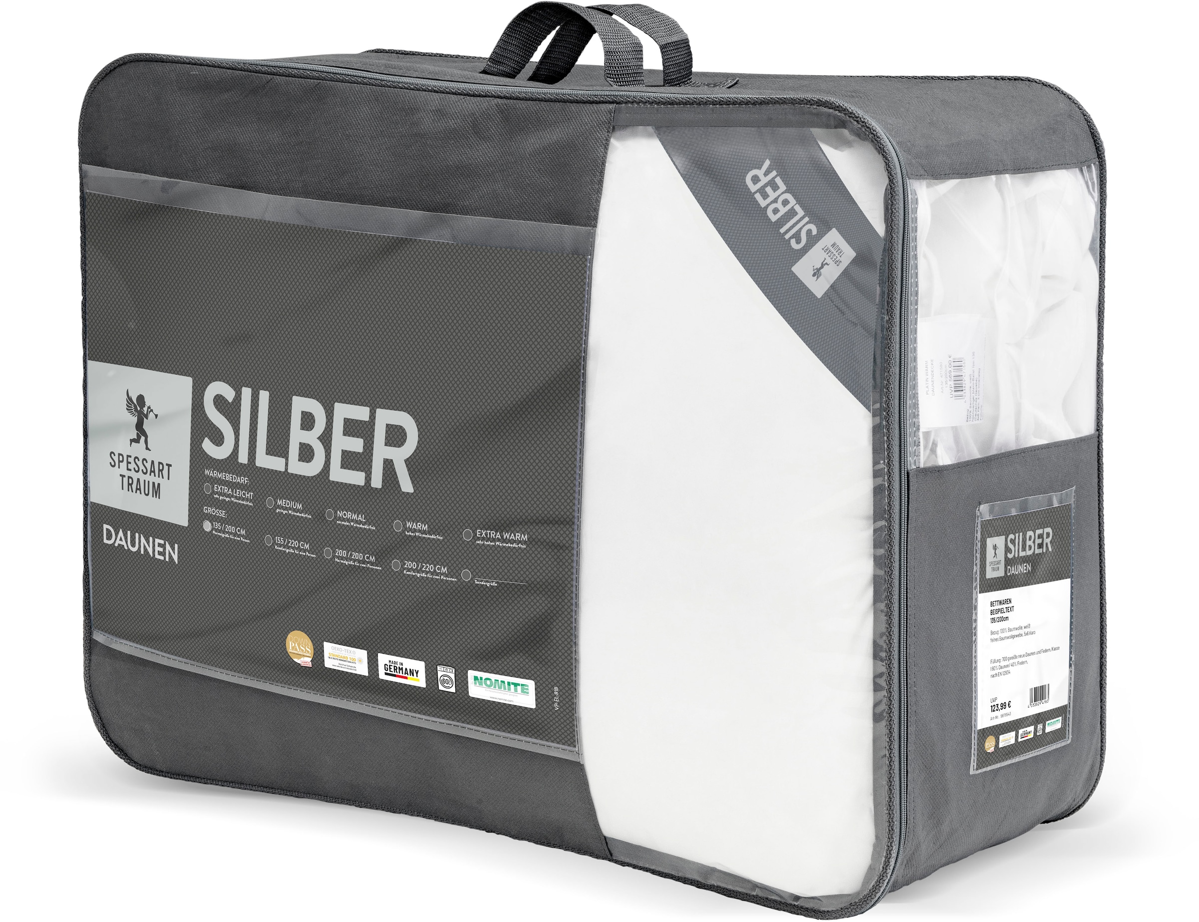 SPESSARTTRAUM Daunenbettdecke »Silber«, warm, Füllung 100% Daunen, Bezug 100% Baumwolle, (1 St.), hergestellt in Deutschland, allergikerfreundlich