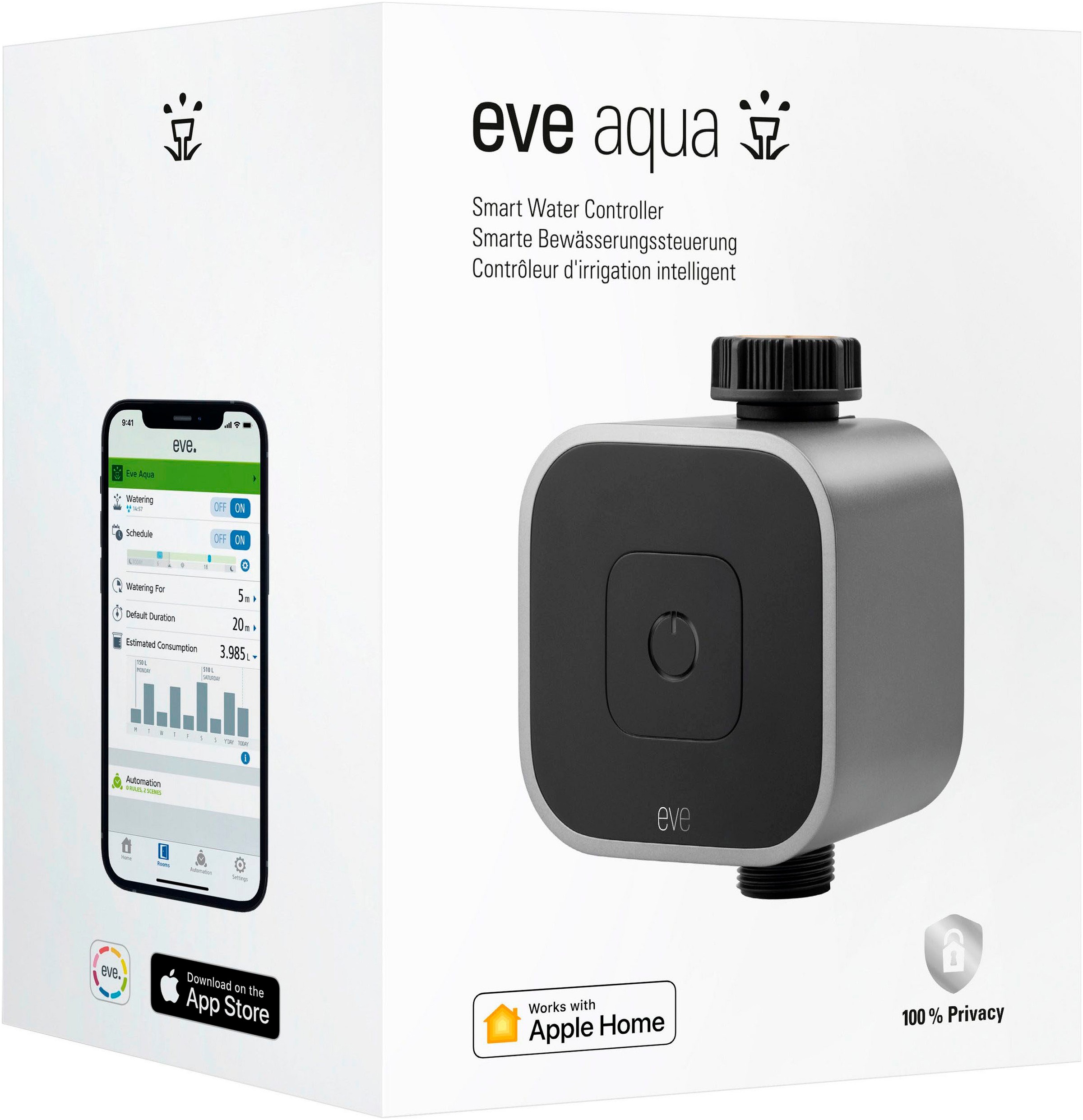 EVE Bewässerungscomputer »Aqua (HomeKit) + Schlauchverbinder 2-Wege-Verteiler«, (Packung)