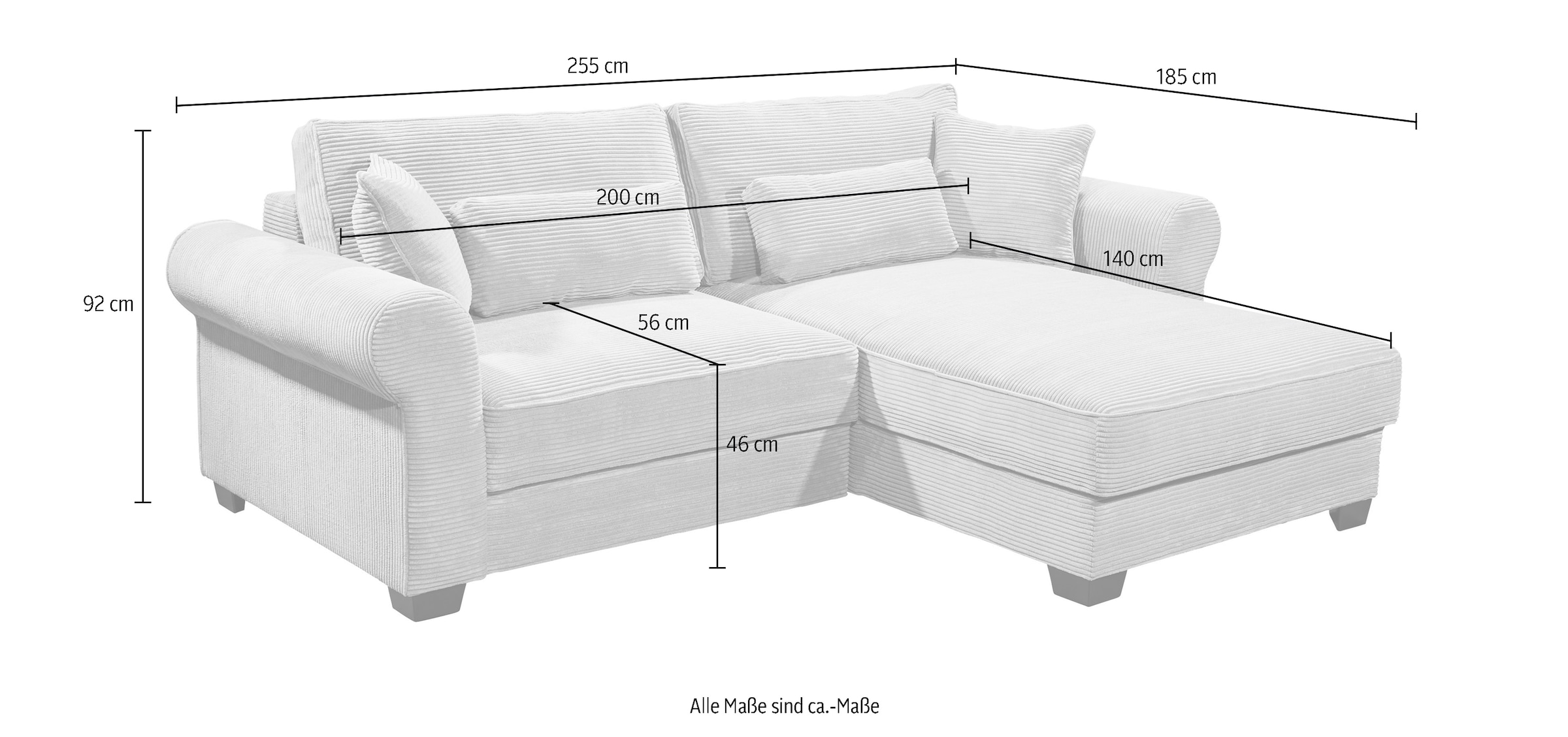 ED EXCITING DESIGN Ecksofa »Angelina L-Form«, mit Bettfunktion, Bettkasten & 4 Zierkissen