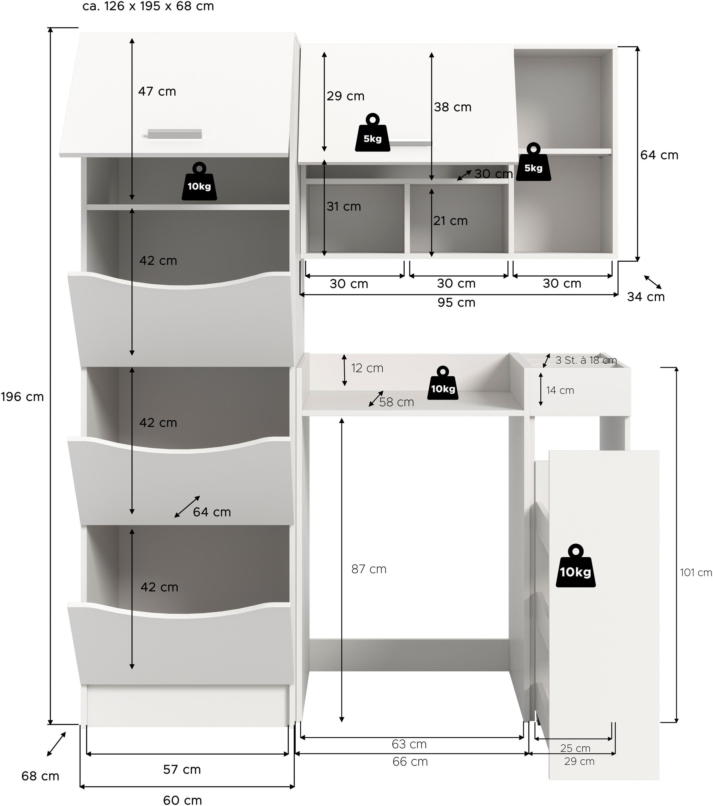 welltime Badmöbel-Set »FALAS, TOPSELLER!, 4-teilig, Hauswirtschaftsraum Set, Breite 126 cm«, (Set, 4 St., Wäschschrank, Waschmaschinenumbauschrank, Standregal, Hängeschrank), Kombination, Waschmaschinenumbau, Waschmaschinenschrank, Wäschekammer