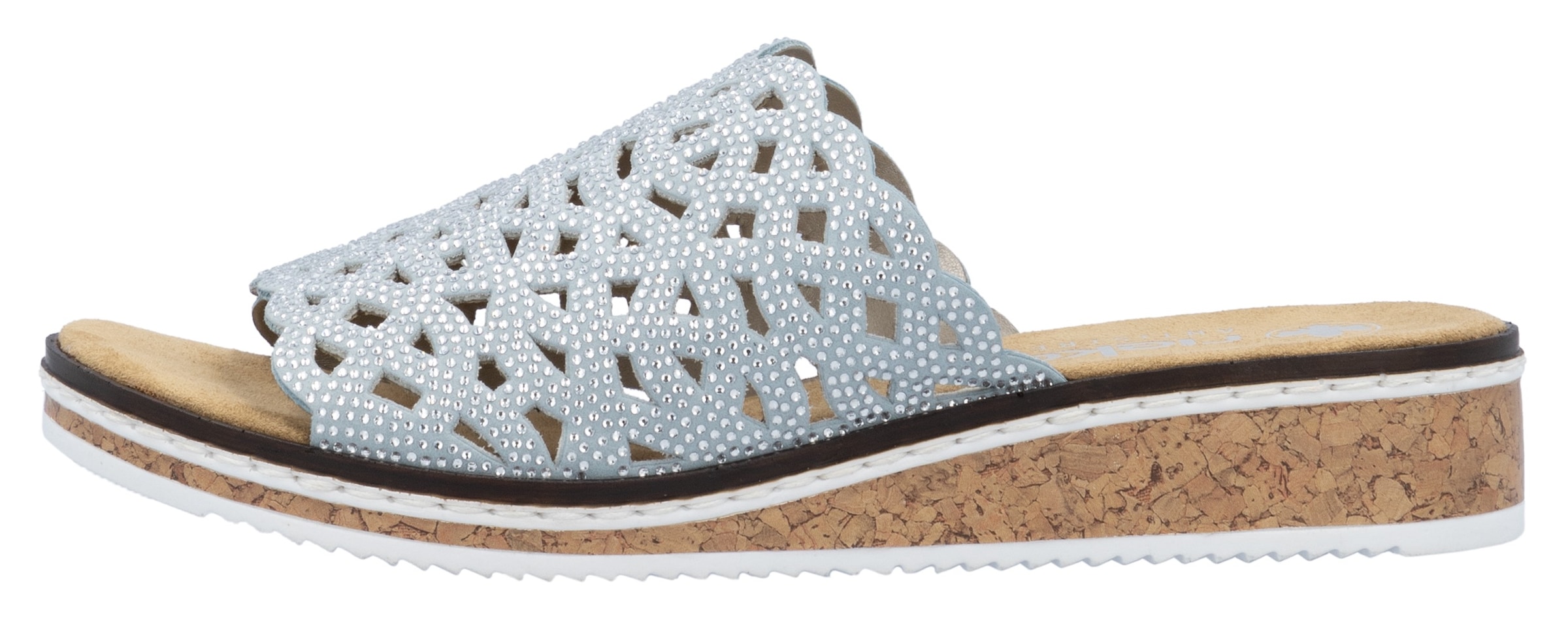 Rieker Pantolette, Sommerschuh, Schlappen, Hausschuh, Keilabsatz mit Perfortion