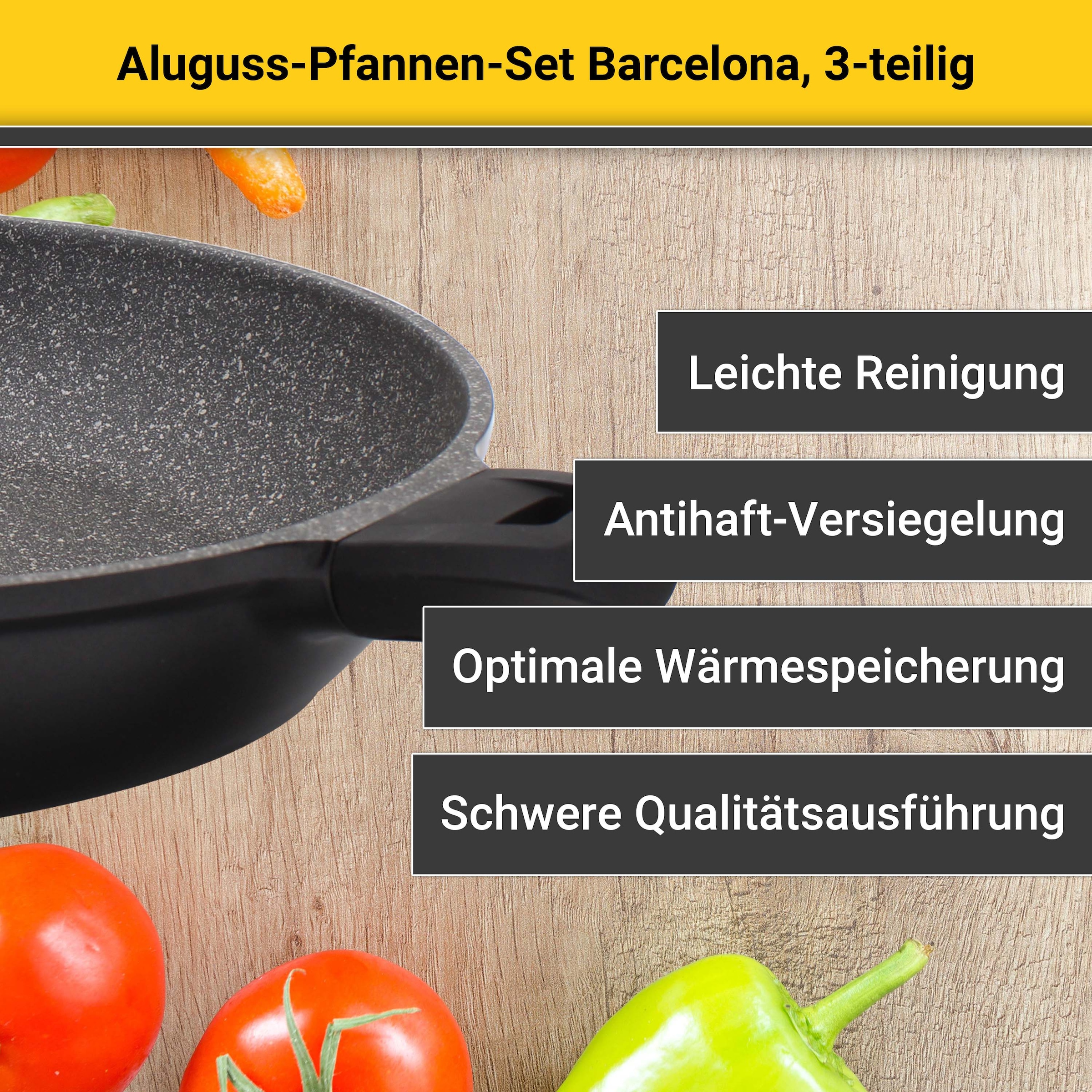 Krüger Pfannen-Set »Barcelona«, Aluminiumguss, (Set, 3 tlg.), Ø 20/24/28 cm, Induktion