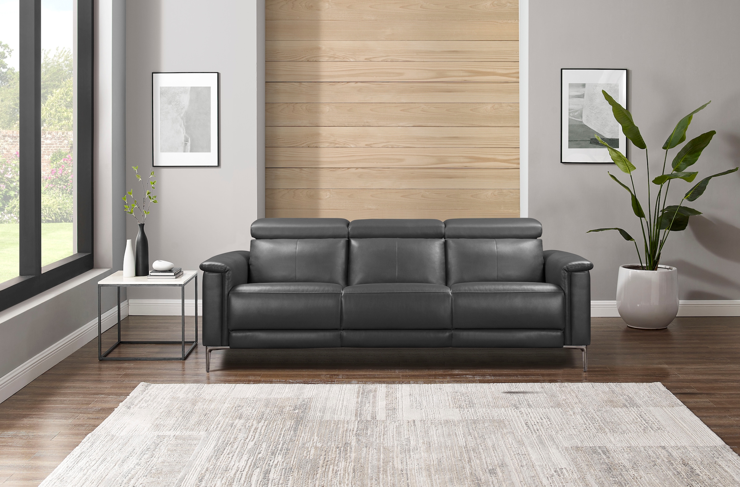 OTTO home 3-Sitzer "LUND,Lederoptik, 222 cm, man. o. elektr. Relaxfunktion in 2 Sitzen" (links/rechts), USB-A bei elektrischer Ausführung, Kopfteilverstellung