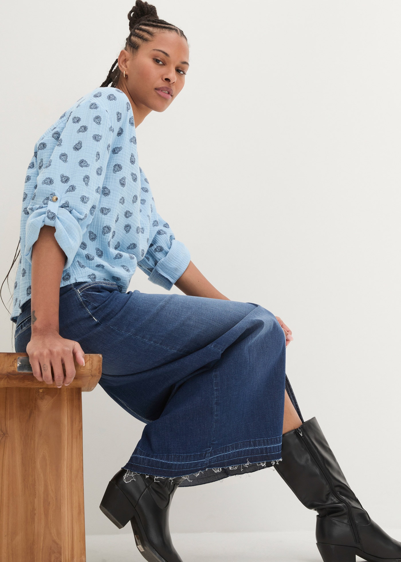 bonprix Langarmbluse »Oversize-Bluse aus luftigem Musselin« Oversize-Bluse aus luftigem Musselin