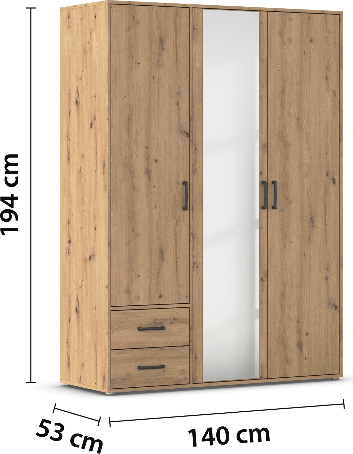 rauch Drehtürenschrank »Kleiderschrank Schrank Garderobe Wäscheschrank VOYAGER«, (in 3 verschiedenen Ausstattungen BASIC/CLASSIC/PREMIUM), mit modernen Griffen in Graumetallic, inkl. Schubkästen und Spiegel