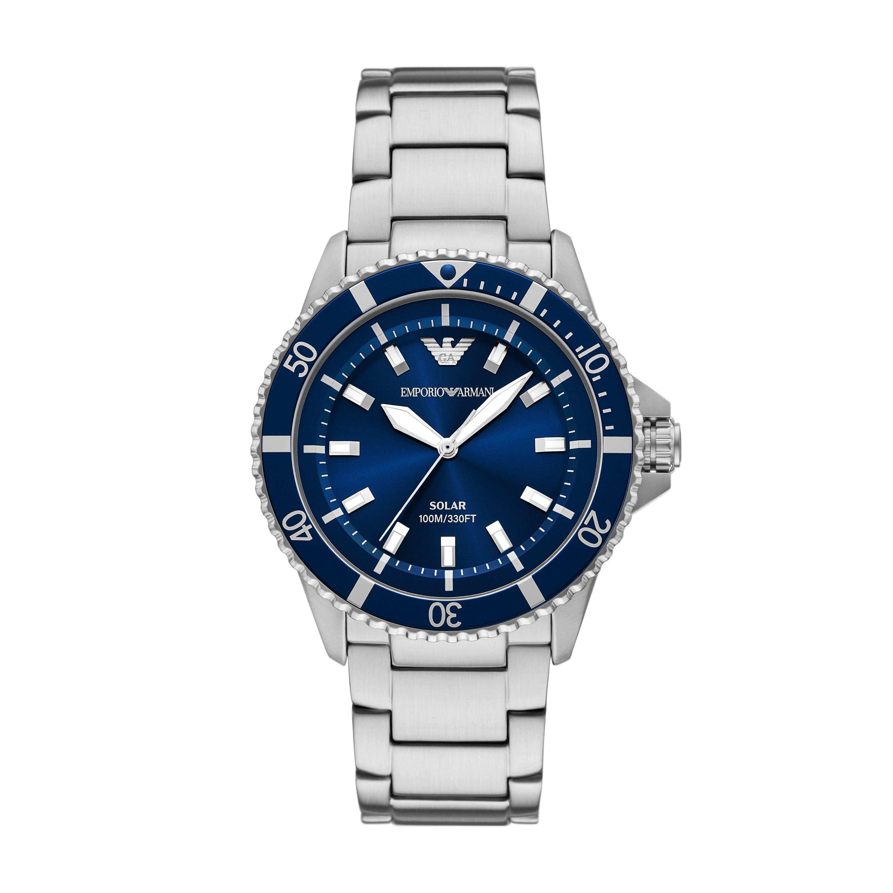 EMPORIO ARMANI Herren Solaruhr, blau, Armbanduhren, Armbanduhr, Herrenuhr, Edelstahlarmband, analog, Tag