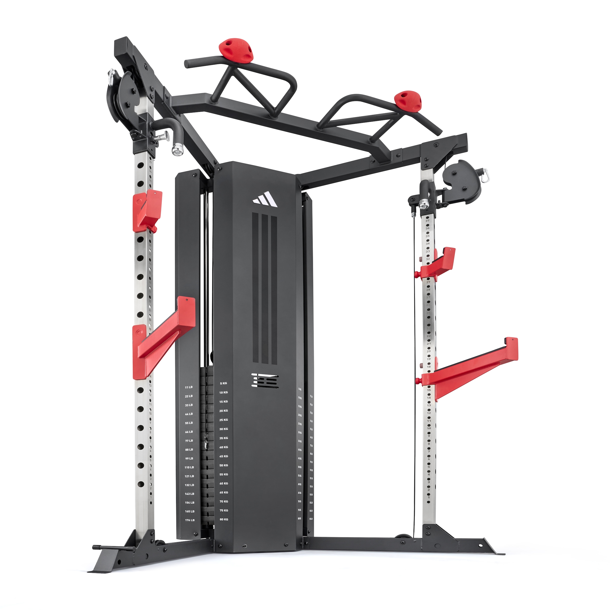 adidas Performance Trainingsstation »adidas Cable Crossover - Kabelzugstation mit Rack« 2 Gewichtsblöcke 2×80 kg Kabelzug, Rack, 40-fach verstellbar & Landmineen)