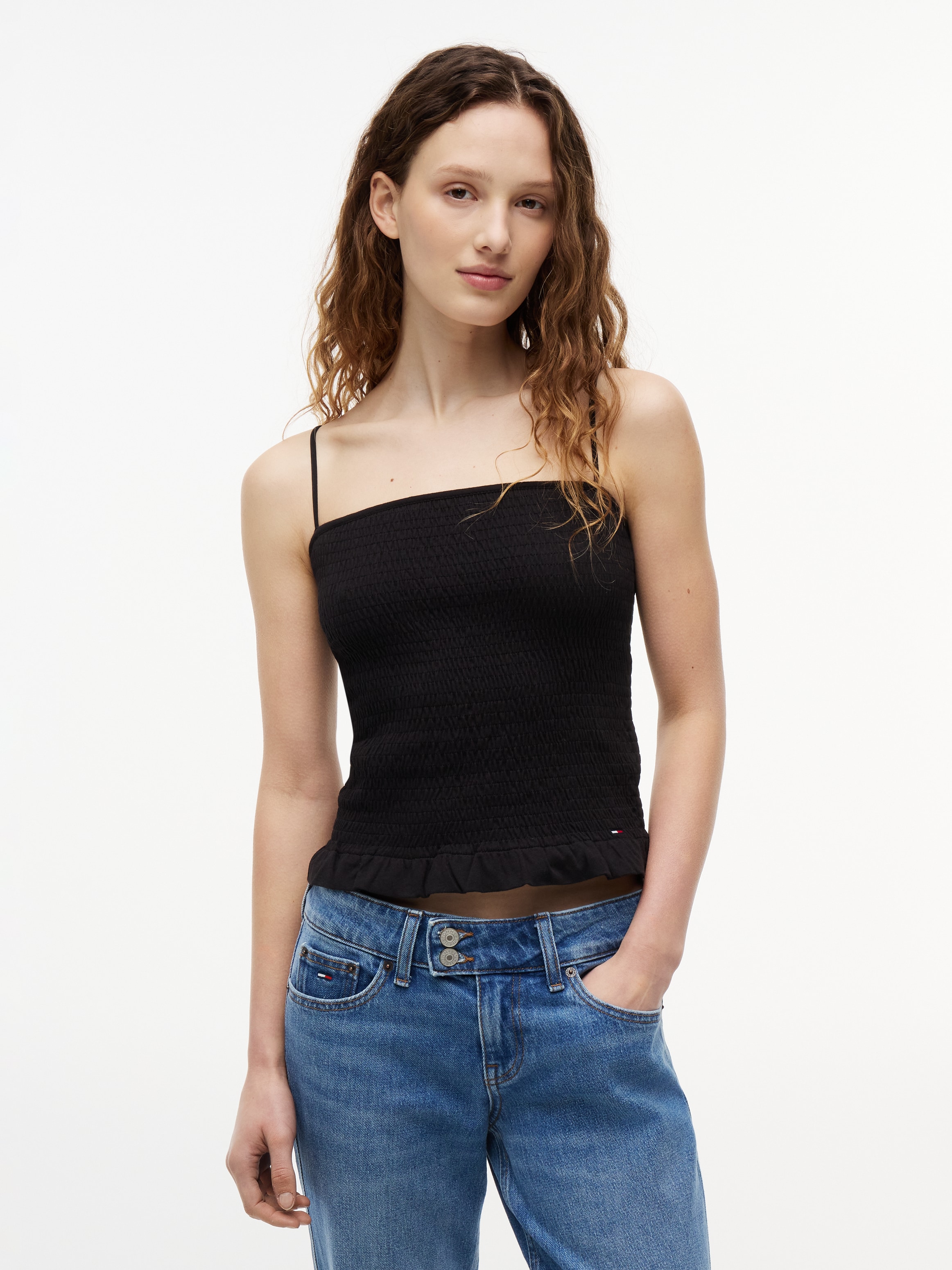Tommy Jeans Smoktop "TJW SLIM SMOCK STRAPPY TOP" Baumwollmischung, slim fit