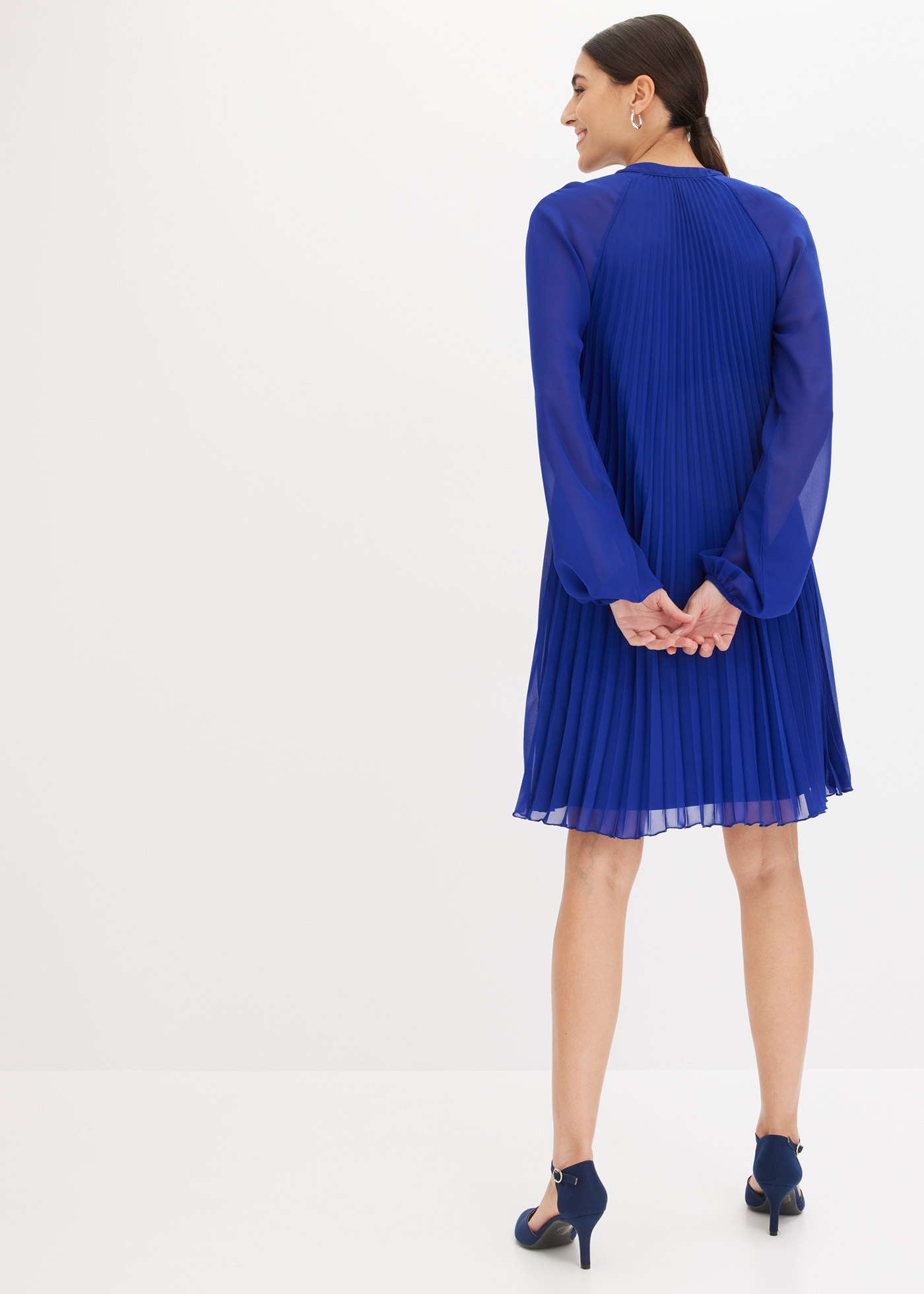 bonprix Minikleid für Damen, aus Chiffon, mit Plissee, mit Ballonärmeln, in günstig online kaufen