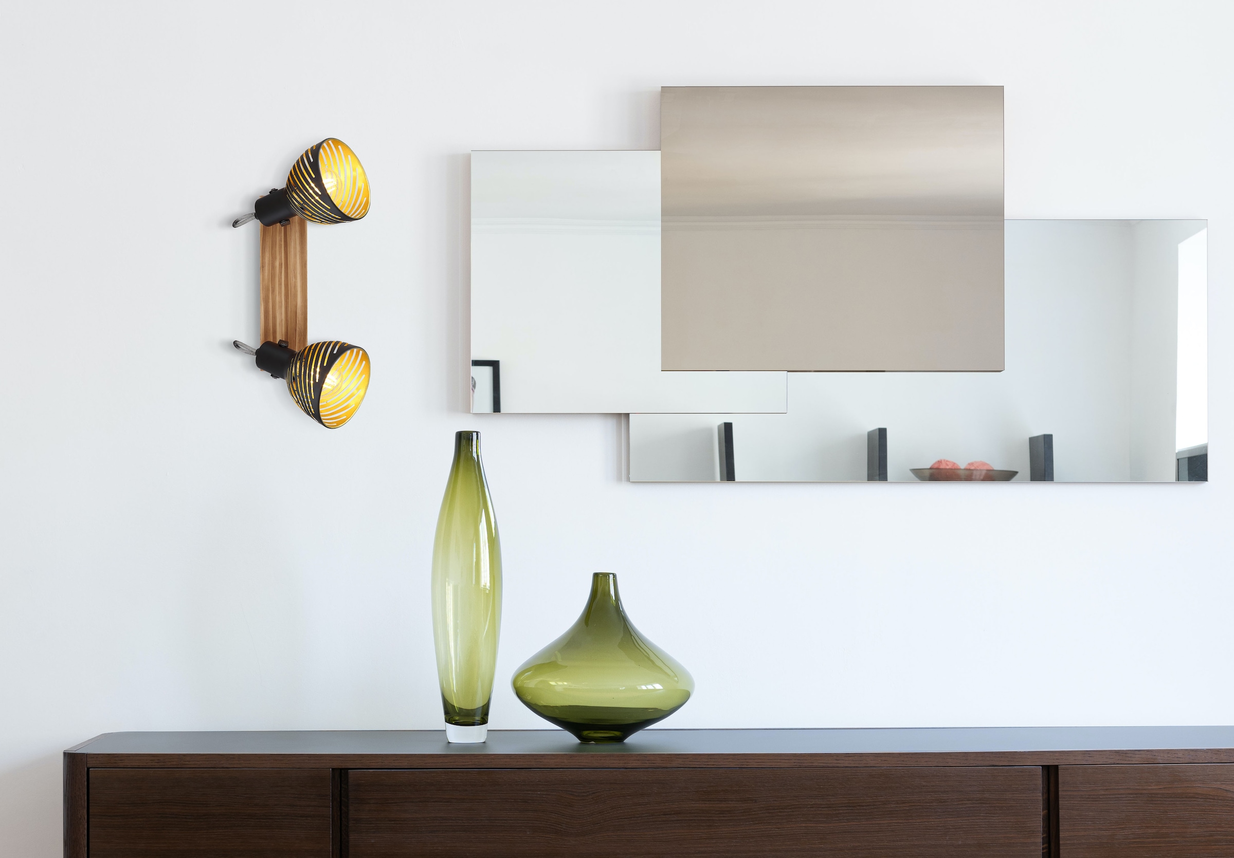 GLOBO LIGHTING Deckenstrahler »LENNA«, Leuchtmittel E27 | ohne Leuchtmittel, Deckenspot/Holz/goldfarben/Dekorschlitze/Flur