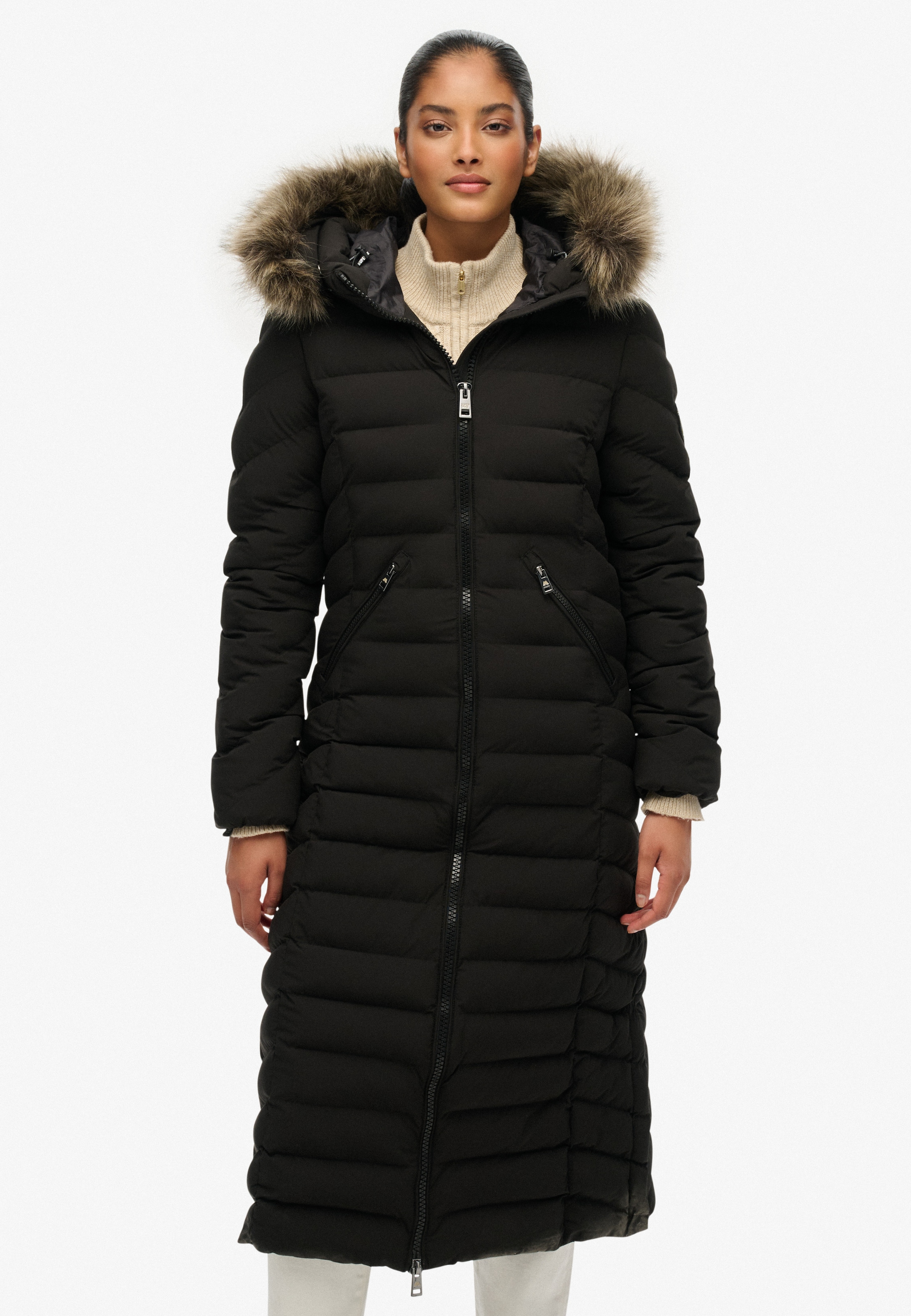 Superdry Steppjacke "FUJI FAUX FUR HOODED LONGLINE", mit Kapuze günstig online kaufen