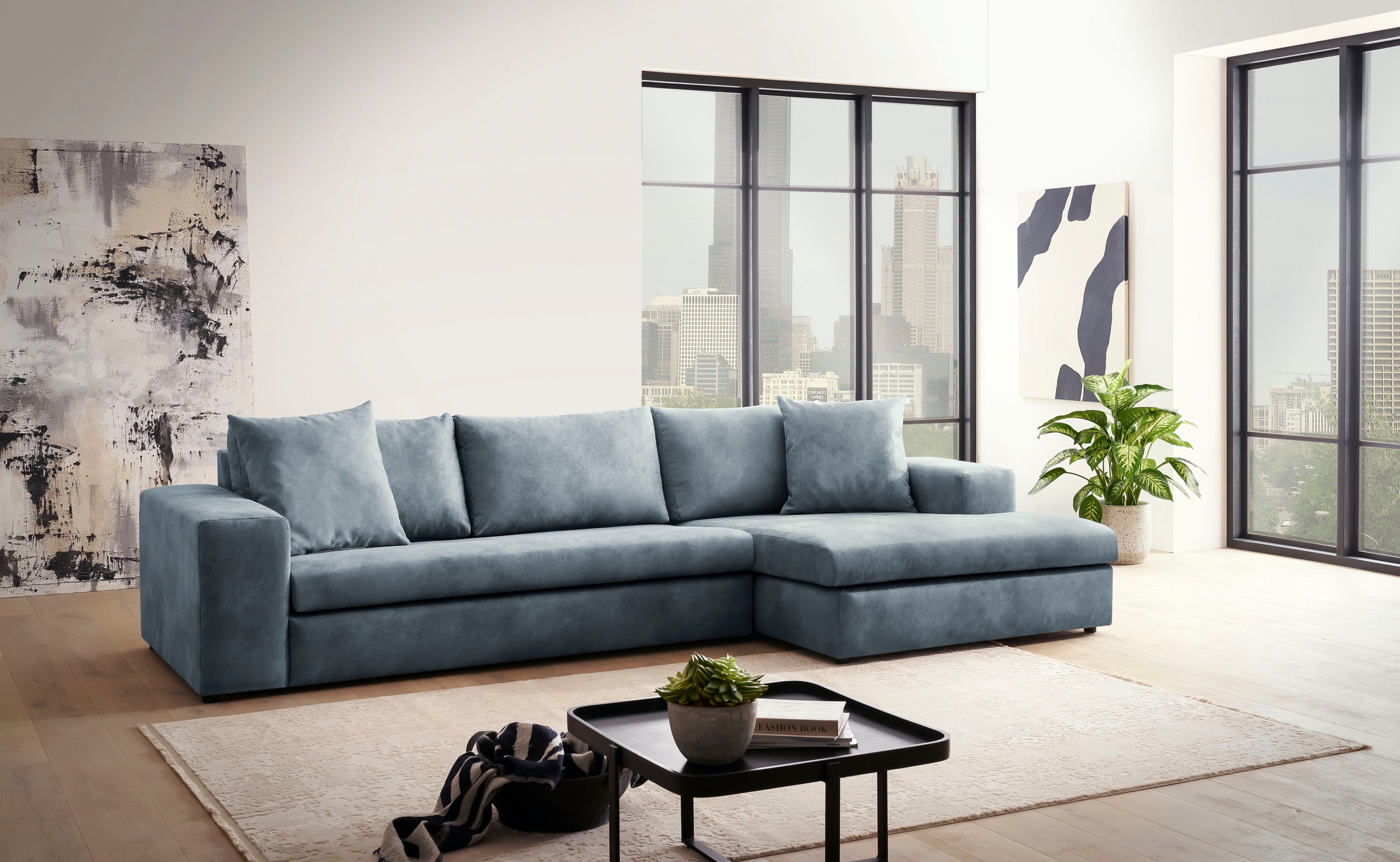 andas Ecksofa »SLEETLAND XXL in Samtvelours oder Vintage-Leder-Optik, L-Form,«, besonders groß und bequem