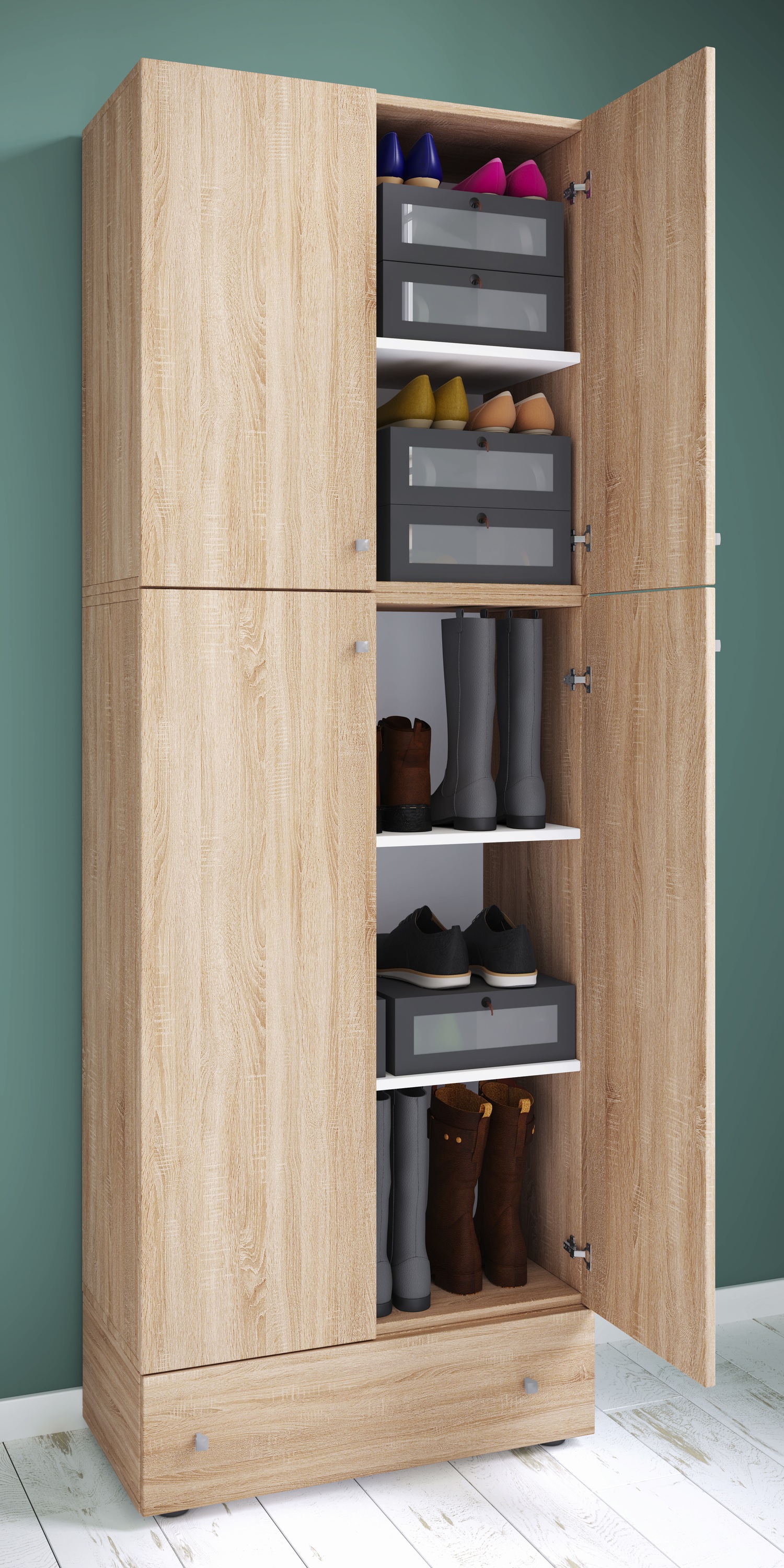 VCM Schuhschrank »VCM Holz-Schuhschrank | Maße: H. 200 x B. 70 x T. 39 cm| Allzweckschrank | 5 Fächer | 4 Drehtüren | extra Schublade¿ Lona«, (1 St.)