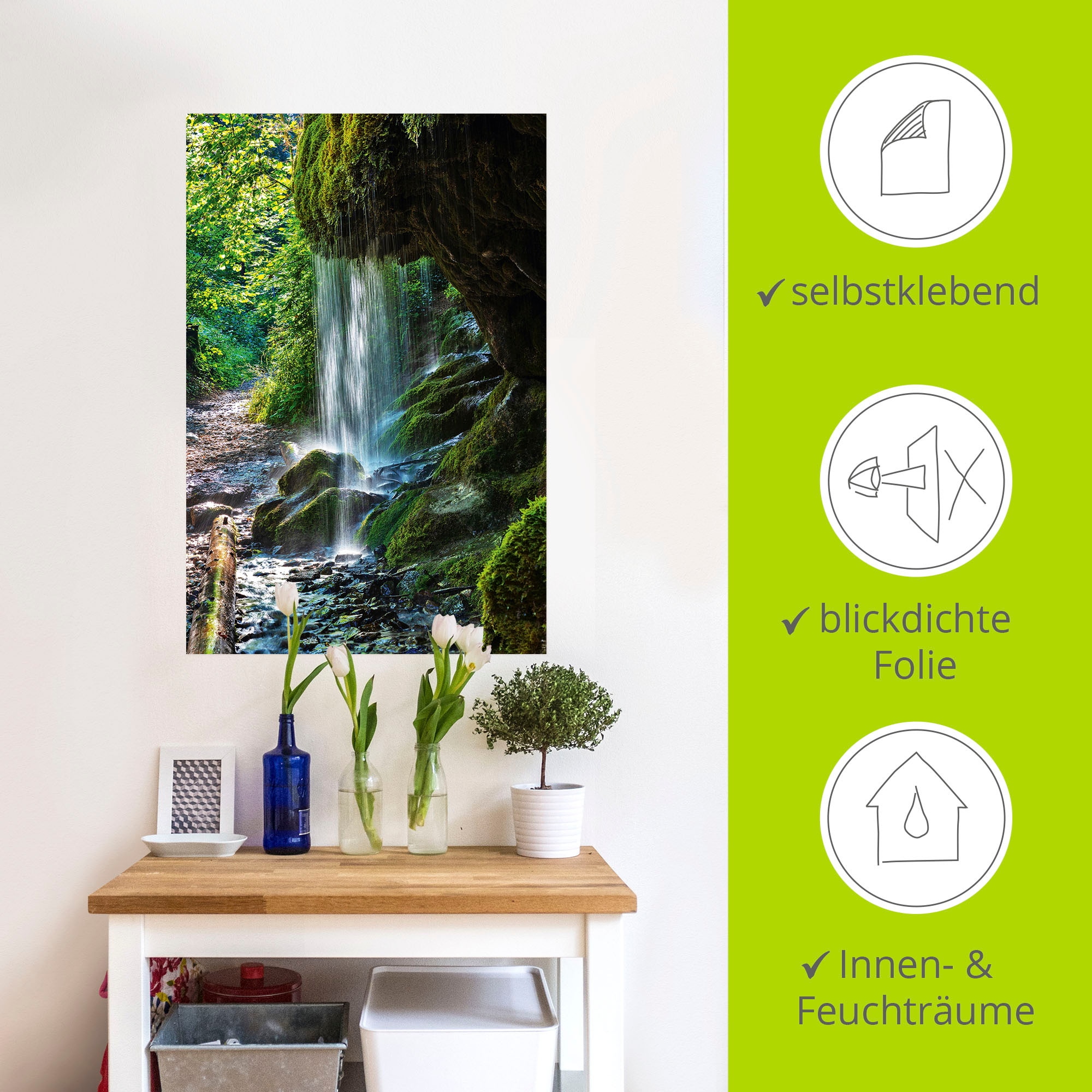 Artland Wandbild »Moosbedeckter Wasserfall«, Wasserfallbilder, (1 St.), als Alubild, Outdoorbild, Leinwandbild, Wandaufkleber, versch. Größen
