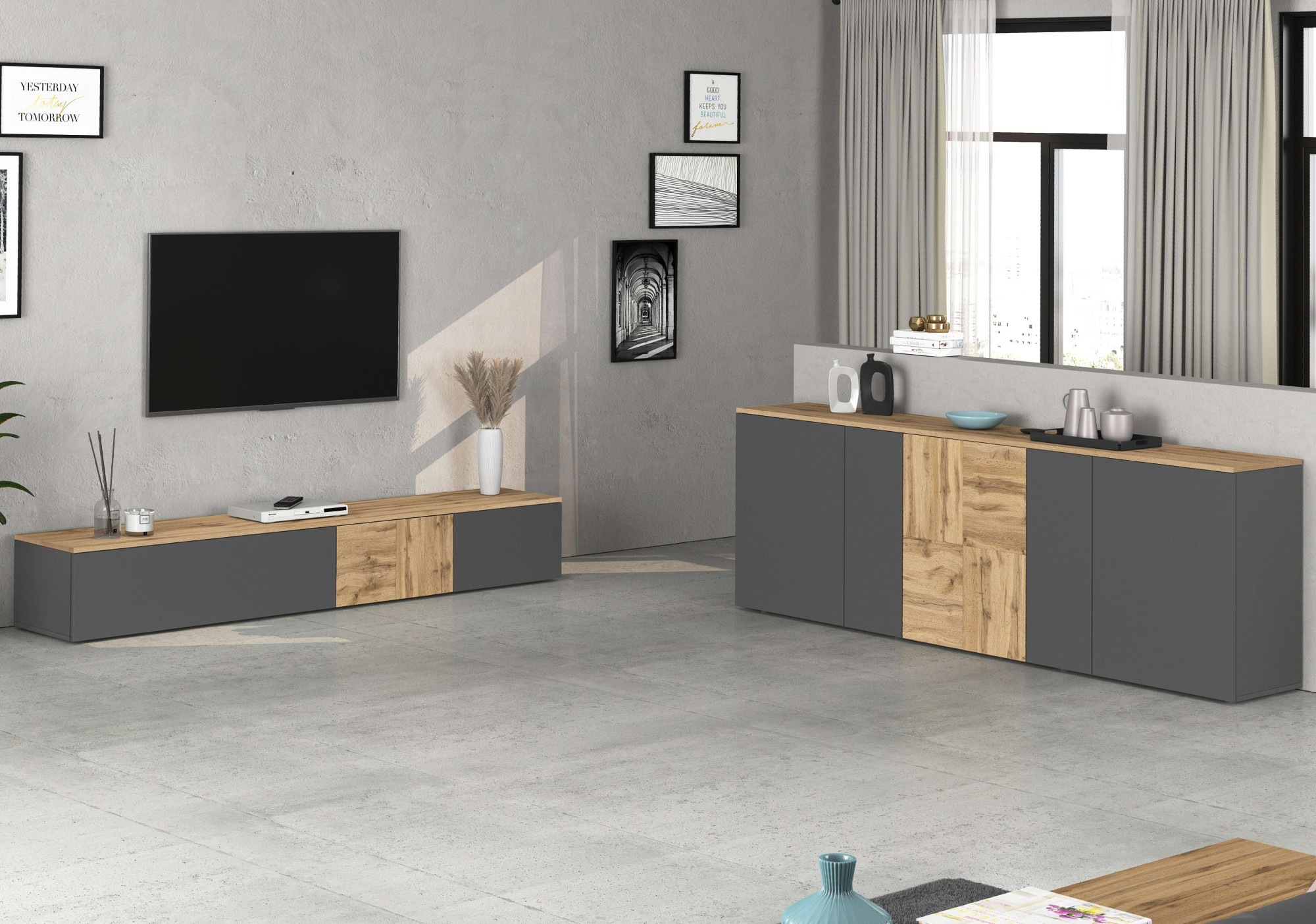 INOSIGN Sideboard »Sideboard ISEO, Kommode, Schrank, Kredenz« 1 Stk. tlg. stehend/hängend, 5 Türen, 6 Fächer, Breite 200 cm