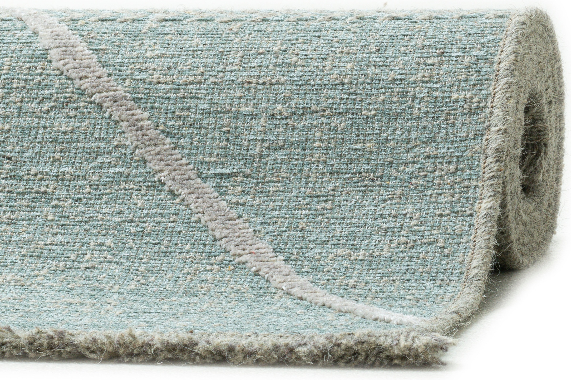 Teppich SANSIBAR "Braderup", blau (hellblau), B:60cm H:2mm L:100cm, Schurwolle, Teppiche, Teppich, Flachgewebe, modernes Scandi Design, Motiv Rauten, mit Fransen 3