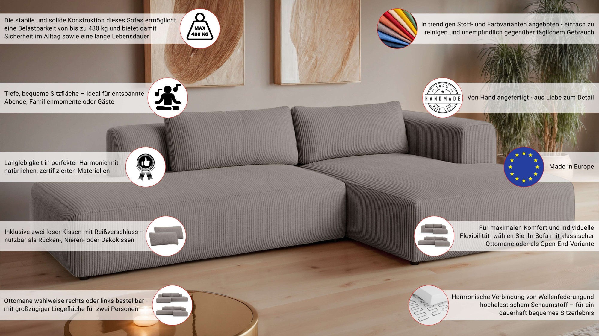 Thumbnail - OTTO home Ecksofa "TIARRA Design-Sofa mit Ottomane recht/links bestellbar, Breite 287 cm" L-Form mit hochelastischer Sch...