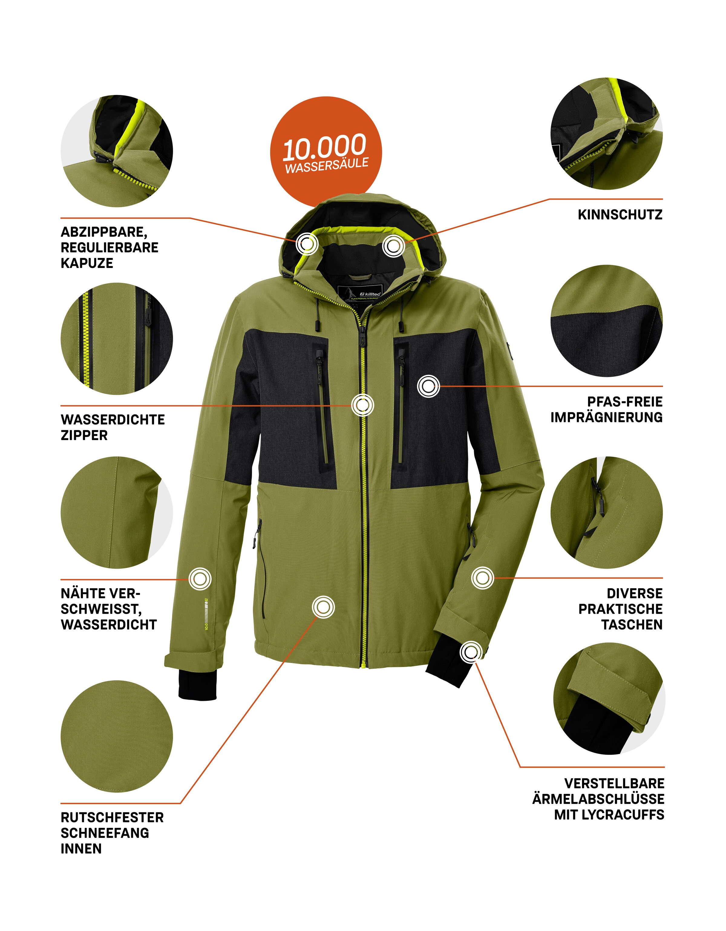 Killtec Skijacke »KSW 47 MN SKI JCKT«, Herren Skijacke: wasserdicht, atmungsaktiv, abnehmbare Kapuze