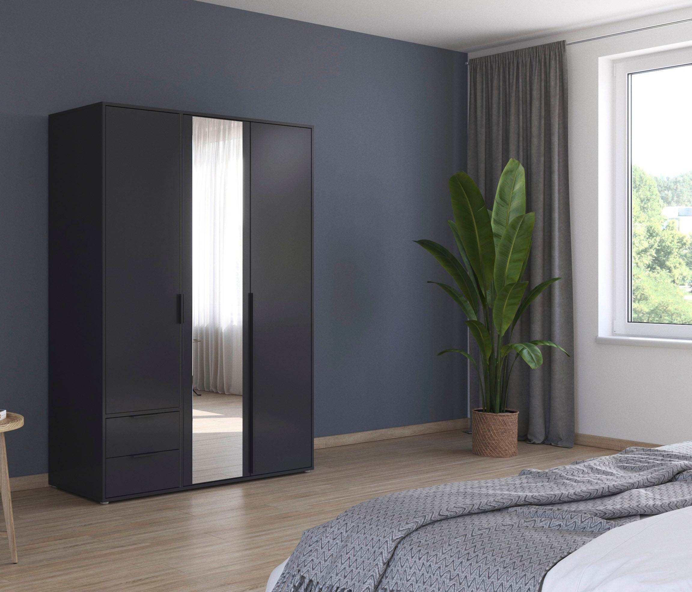 rauch Drehtürenschrank »Kleiderschrank Schrank Garderobe Wäscheschrank NAGATA mit Spiegel«, (in 3 verschiedenen Ausstattungen BASIC/CLASSIC/PREMIUM), und Schubladen sowie Stangengriffen TOPSELLER MADE IN GERMANY
