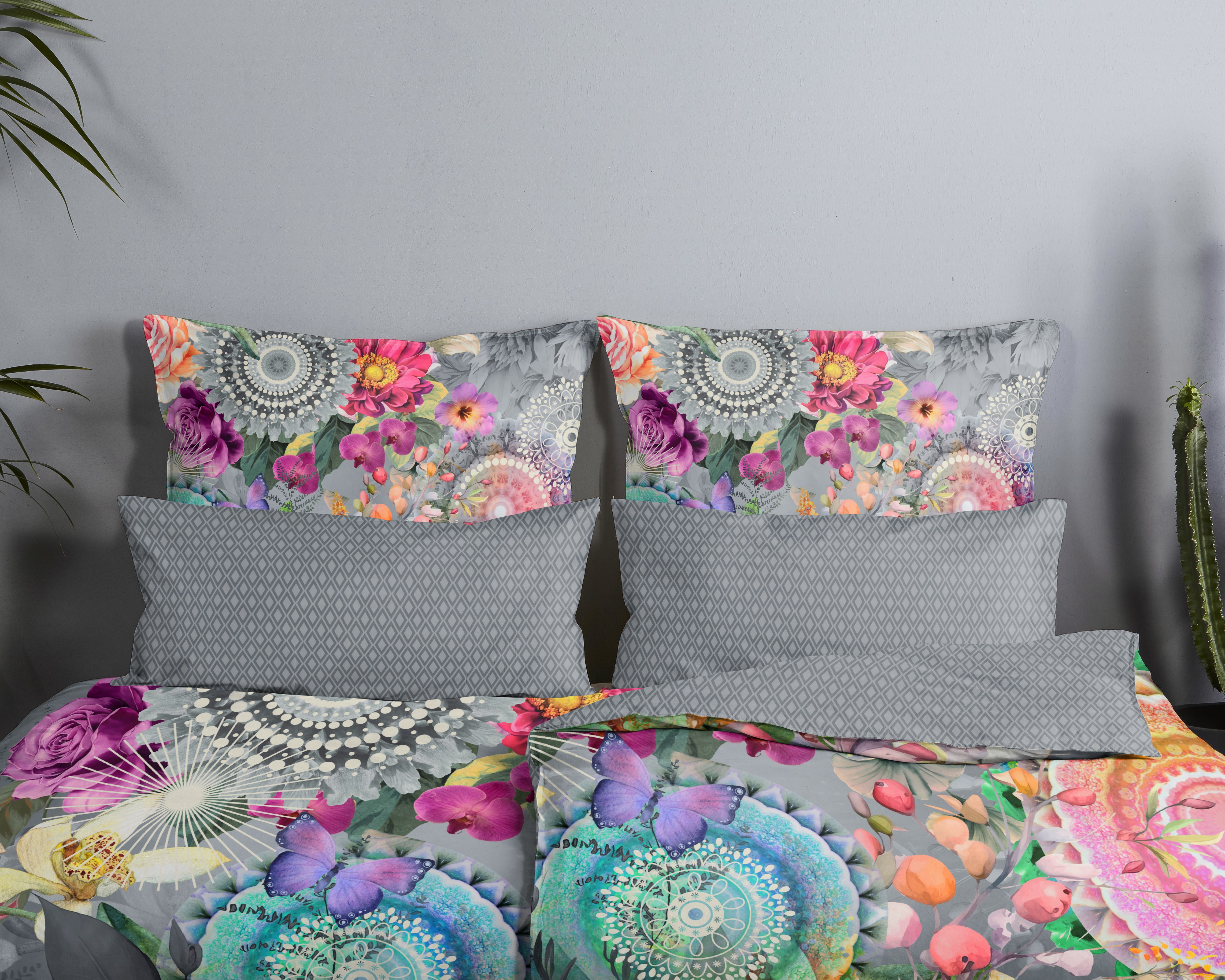 Thumbnail - hip Wendebettwäsche "Olinga", Satin, Reißverschluss, Wendeoptik, Mandala, Blume, Grau, Bunt