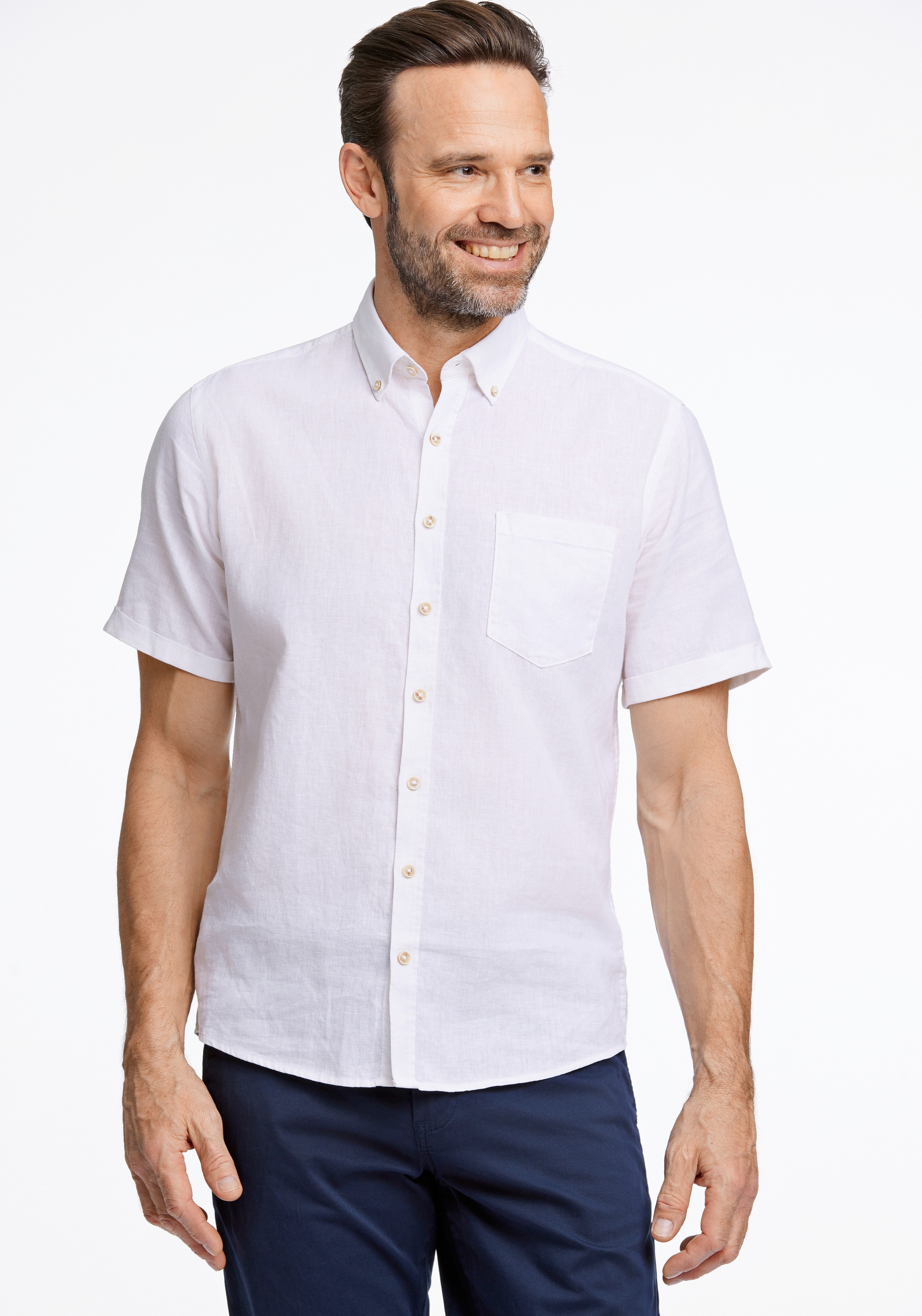 JACK’S Herren Leinenhemd "Leinenhemd (Kurzarm) Regular Fit", weiß, Gr. L, Obermaterial: 55% Leinen, 45% Baumwolle, Hemden