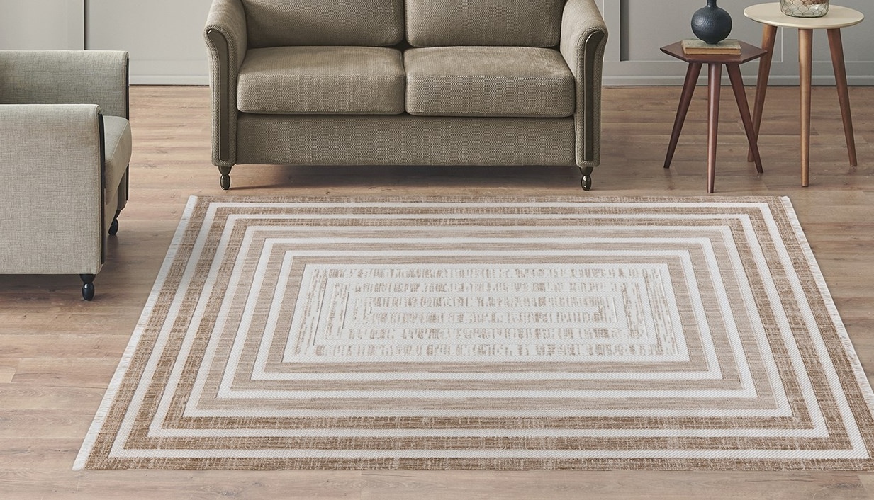 Teppich KAYOOM "Sarai 125", braun (braun, beige), B:80cm H:6mm L:150cm, Polyester, Teppiche, Teppich, Flachgewebe
