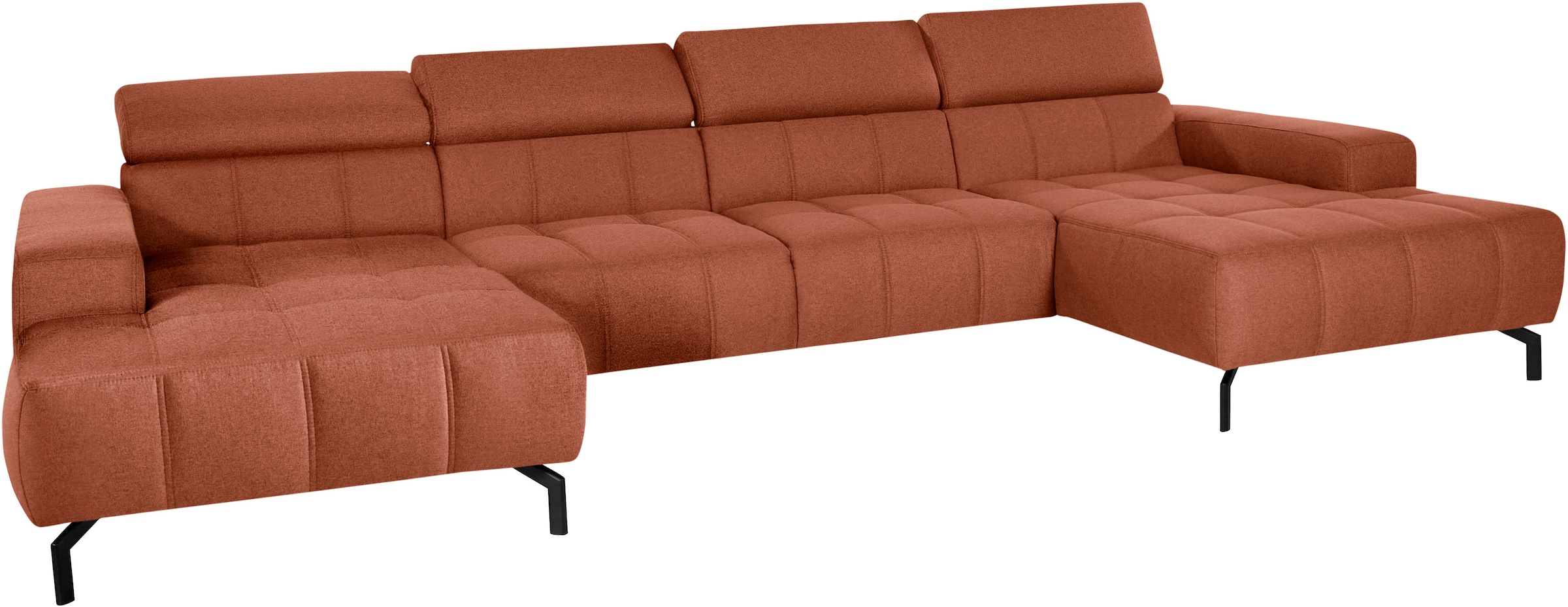 DOMO collection Wohnlandschaft »Cunelli tolle Sitznähte als Designelement, fester Sitzkomfort, U-Form«, wahlweise mit Kopfteilverstellung, bodenfrei