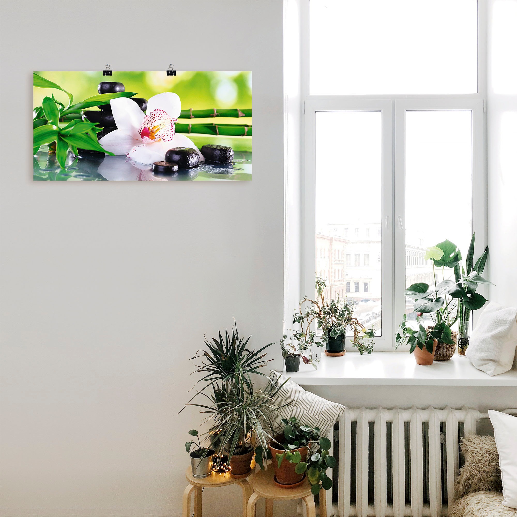 Wandbild ARTLAND "Spa Steine Bambus Zweige Orchidee", grün (farbe bild(er): grün), B:40cm H:20cm, Bilder, als Alubild, Leinwandbild, Poster in verschied. Größen 2