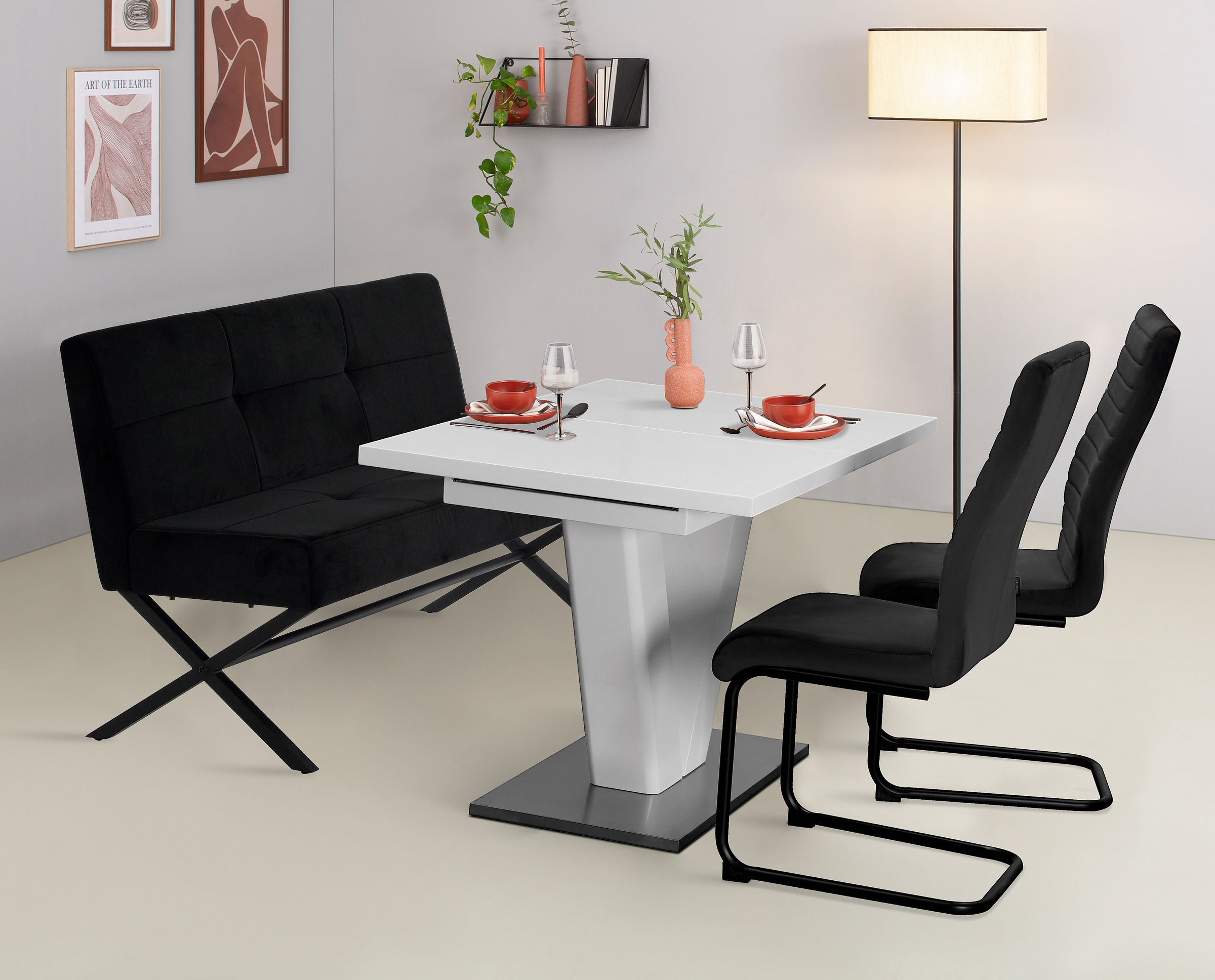 Home affaire Polsterbank »Narzisse«, (Esszimmerbank, Bank, Sitzbank), X-Gestell aus schwarzen Metall, pflegeleichter Samtvelours, 140 cm