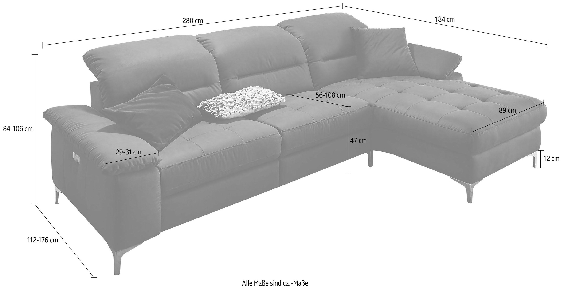 Places of Style Ecksofa »Basel L-Form«, mit vollmotorischer Relaxfunktion und motorischer Recamiere