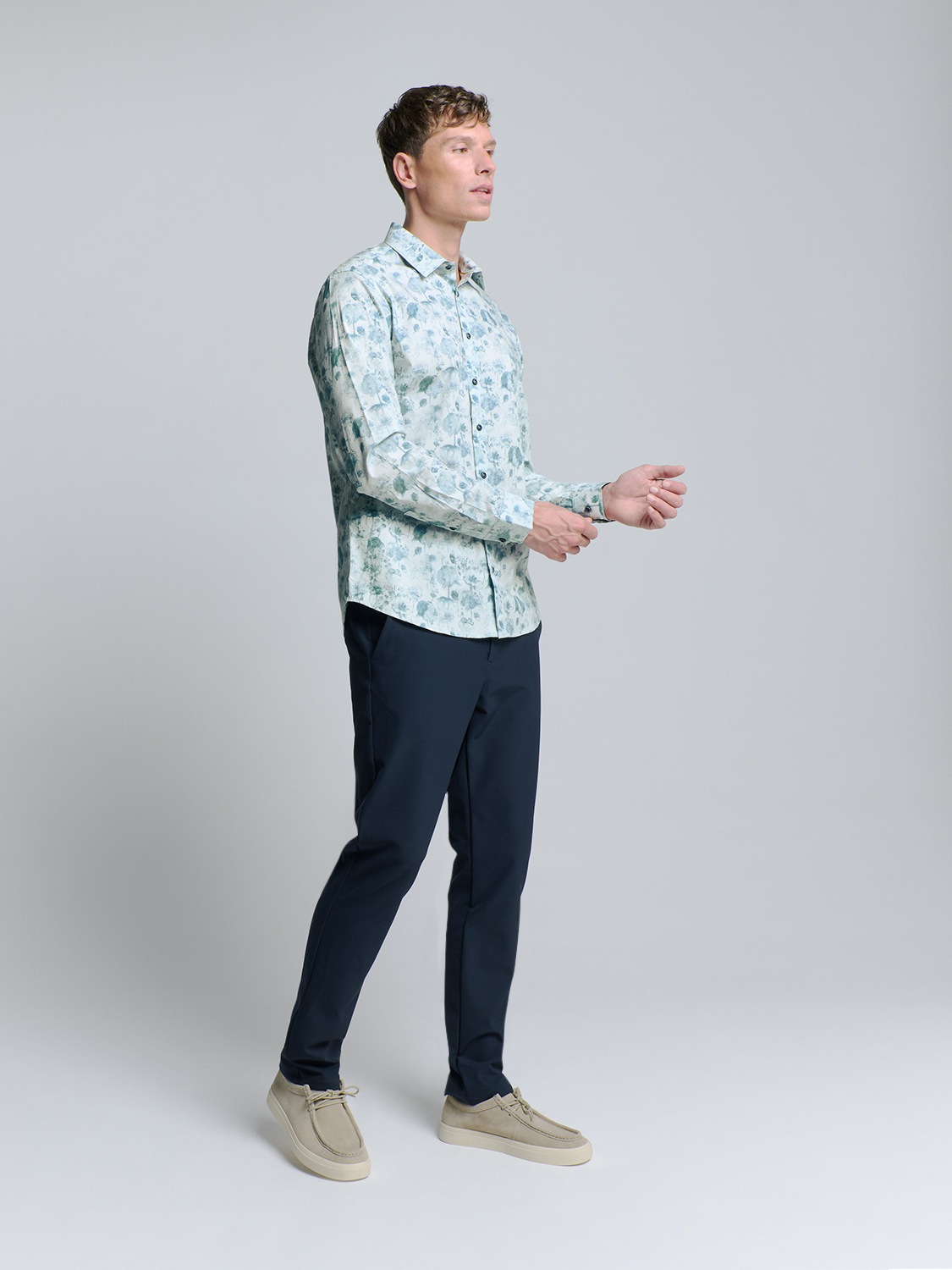 NO EXCESS Langarmhemd »No Excess Stretchhemd mit Print Shirt Stretch Allover Printed«