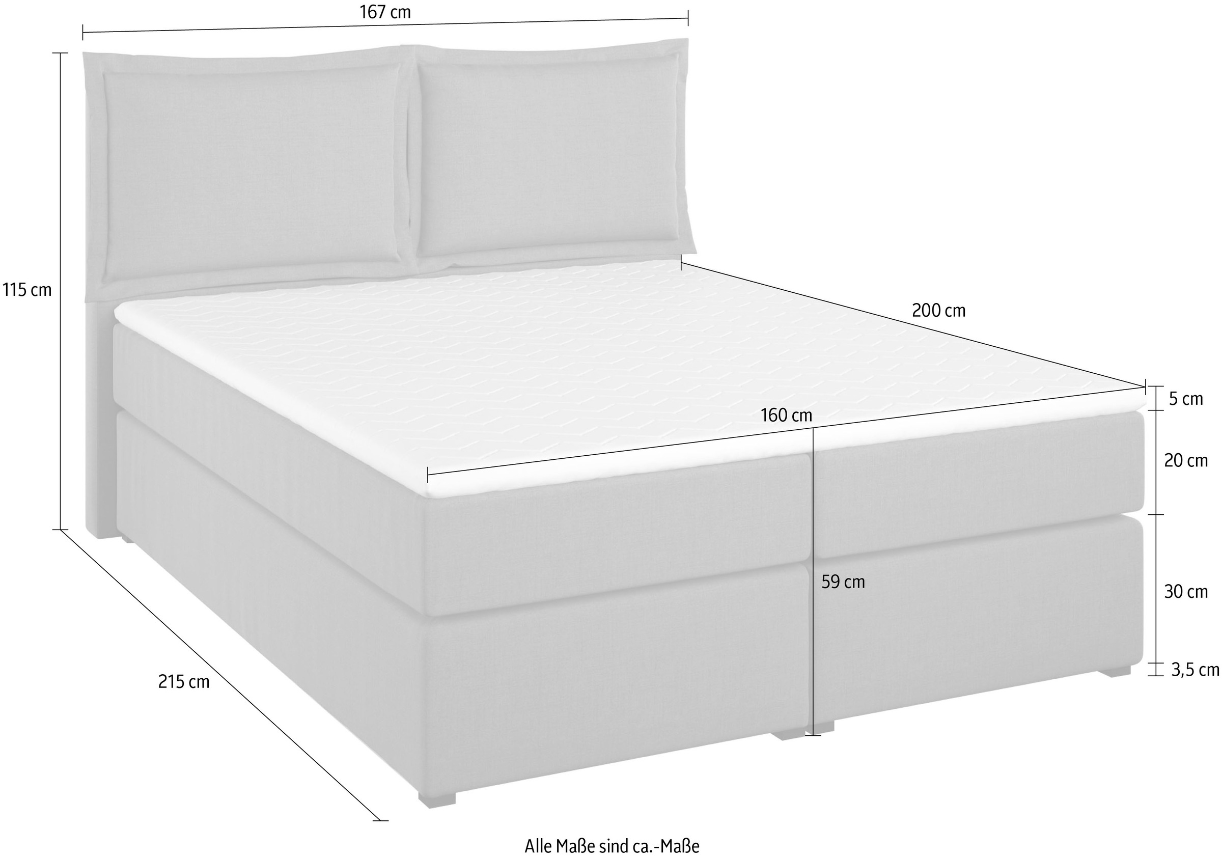 Home affaire Boxspringbett »Lysann«, 5fach verstellbares Kopfteil, in 4 Breiten, 3 Matratzenarten