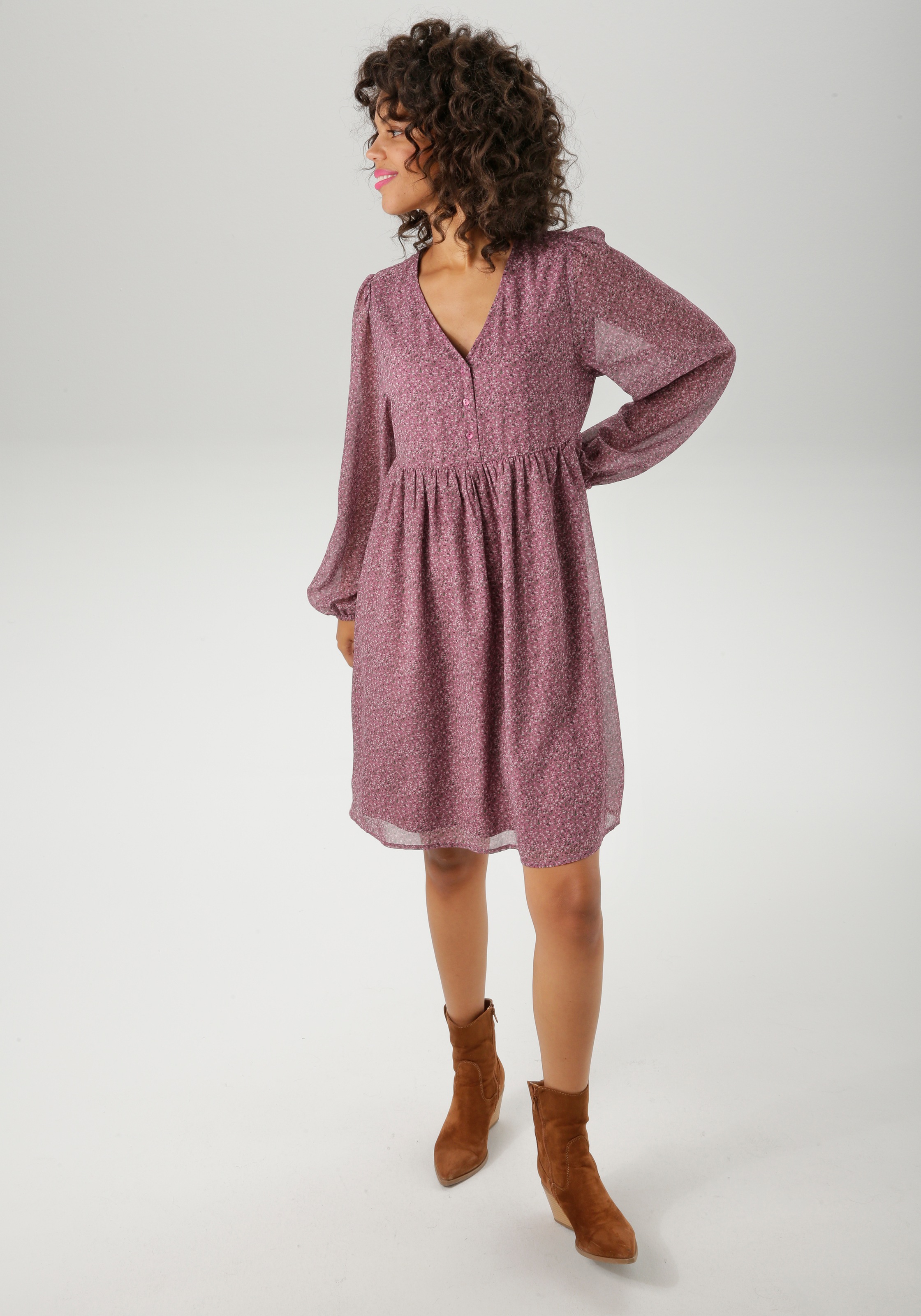 Aniston CASUAL Blusenkleid, mit kleinem, grafischen Alloverdruck - NEUE KOLLEKTION