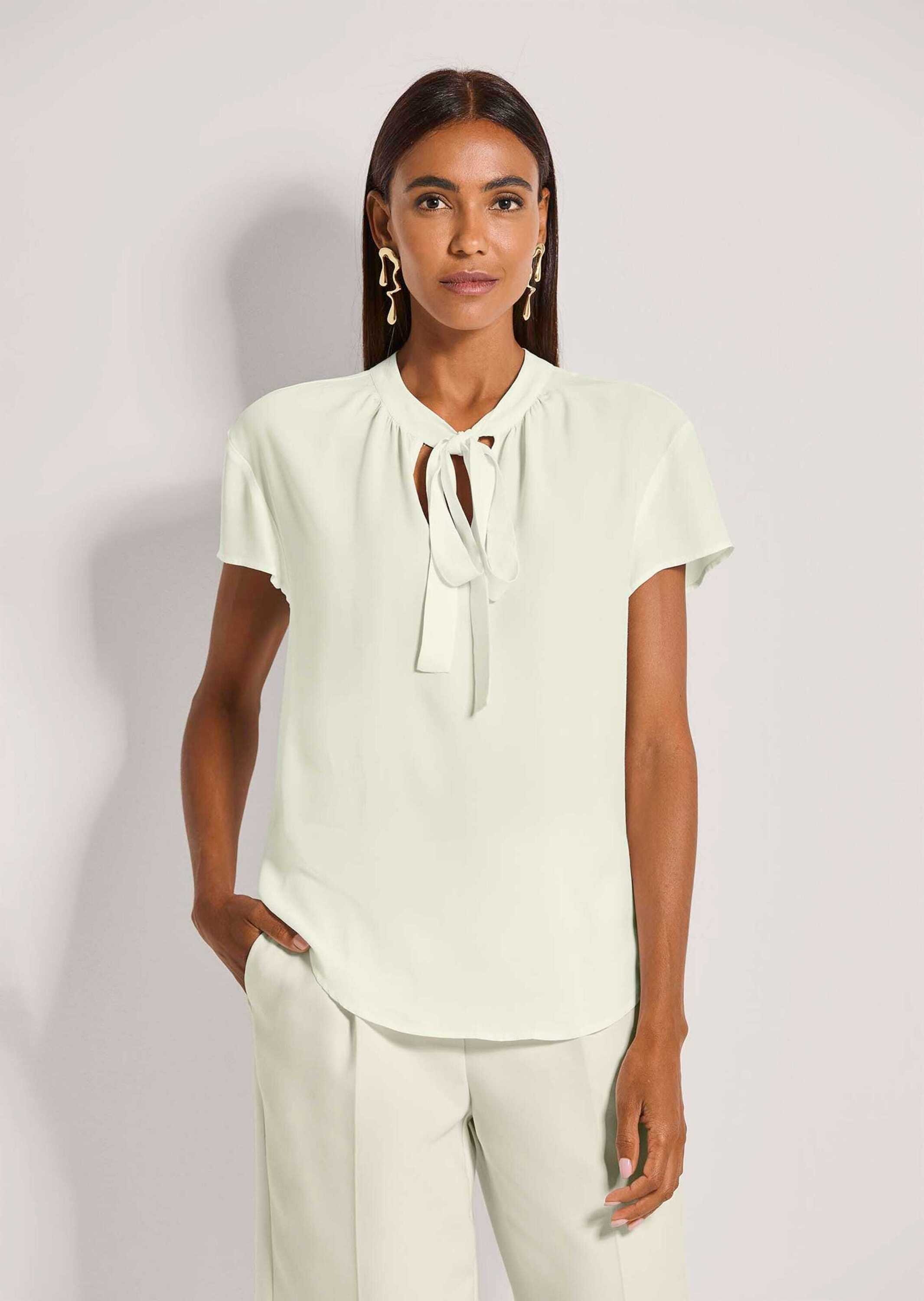 Thumbnail - MADELEINE Kurzarmbluse "Blusenshirt Viskosebluse mit Bindeband" Bluse mit Bindeband und Kreuselung am Ausschnitt sowie e...