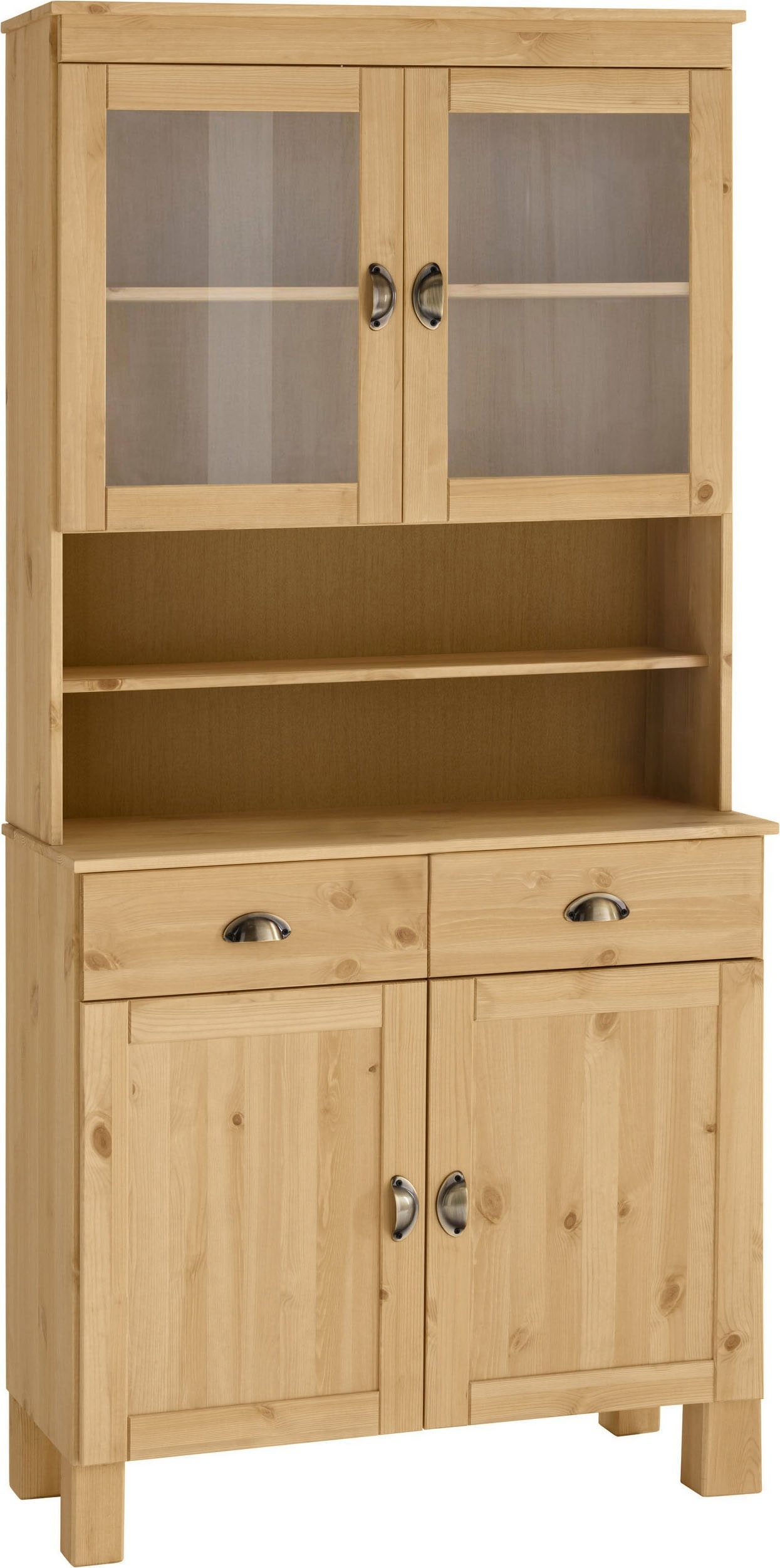 Home affaire Küchenbuffet »Oslo« 85 cm breit, aus massiver Kiefer, mit 2 Glastüren, Metallgriffe