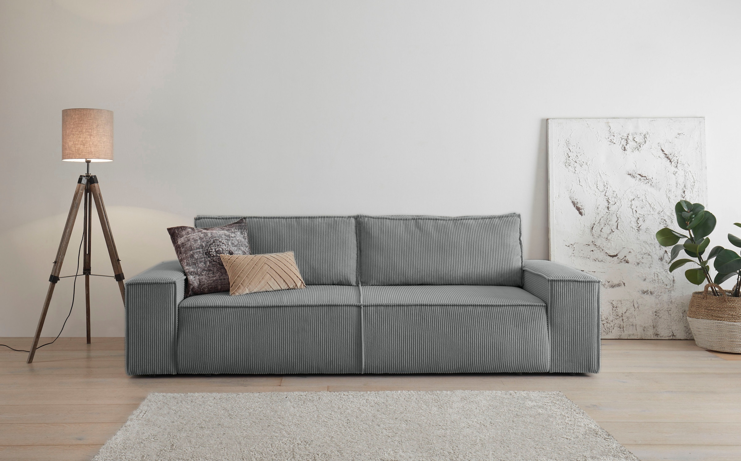 OTTO home 3-Sitzer "SHERWOOD Cord Schlafsofa (257cm)" Schlaffunktion mit Bettkasten (ca. 136/200cm)
