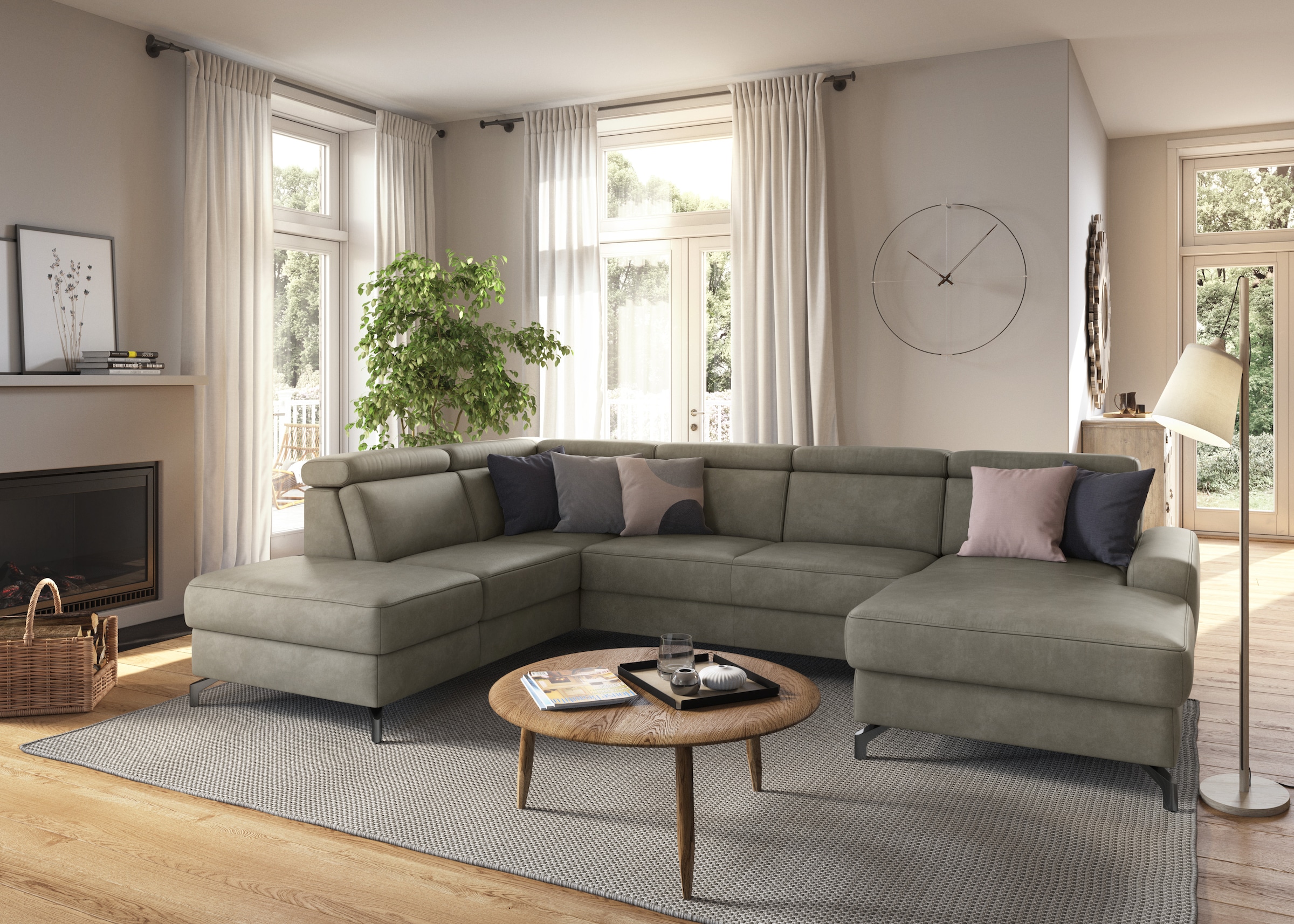 sit&more Wohnlandschaft »Scarlett U-Form«, inklusive Kopfteilverstellung, wahlweise mit Bettfunktion, Bettkasten