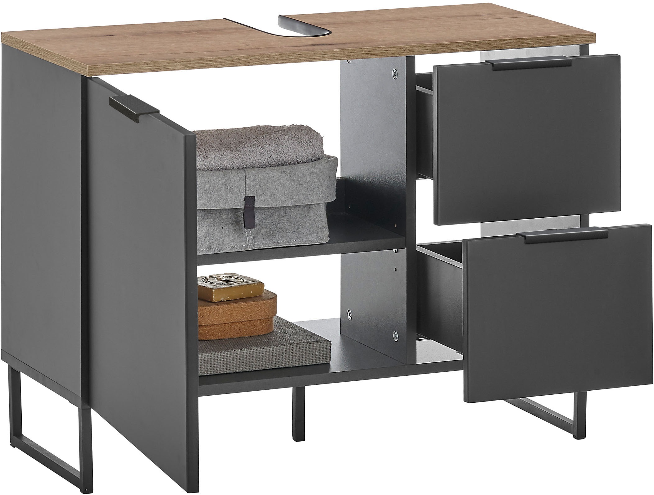 BASIC by Balculina Waschbeckenunterschrank »Denver Waschbeckenunterschrank, Badezimmerschrank BxHxT 80x60x35«, (1 St.), Breite 80 cm, Tür L/R montierbar, Softclose