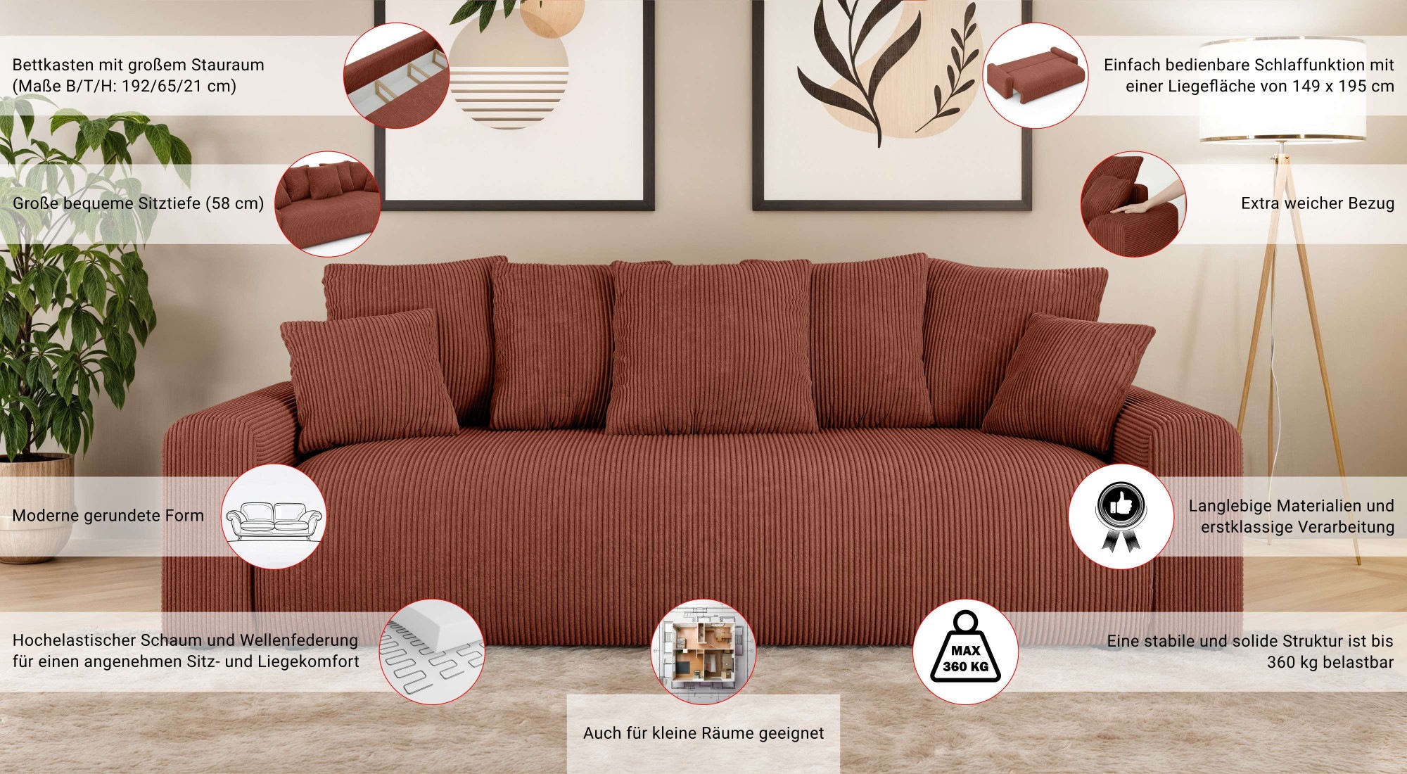 Thumbnail - Home affaire Big-Sofa "LAKESIDE klein 3-Sitzer Schlafsofa mit Bettkasten, Breite 238 cm" Liegefläche 149x195 cm, hoher S...