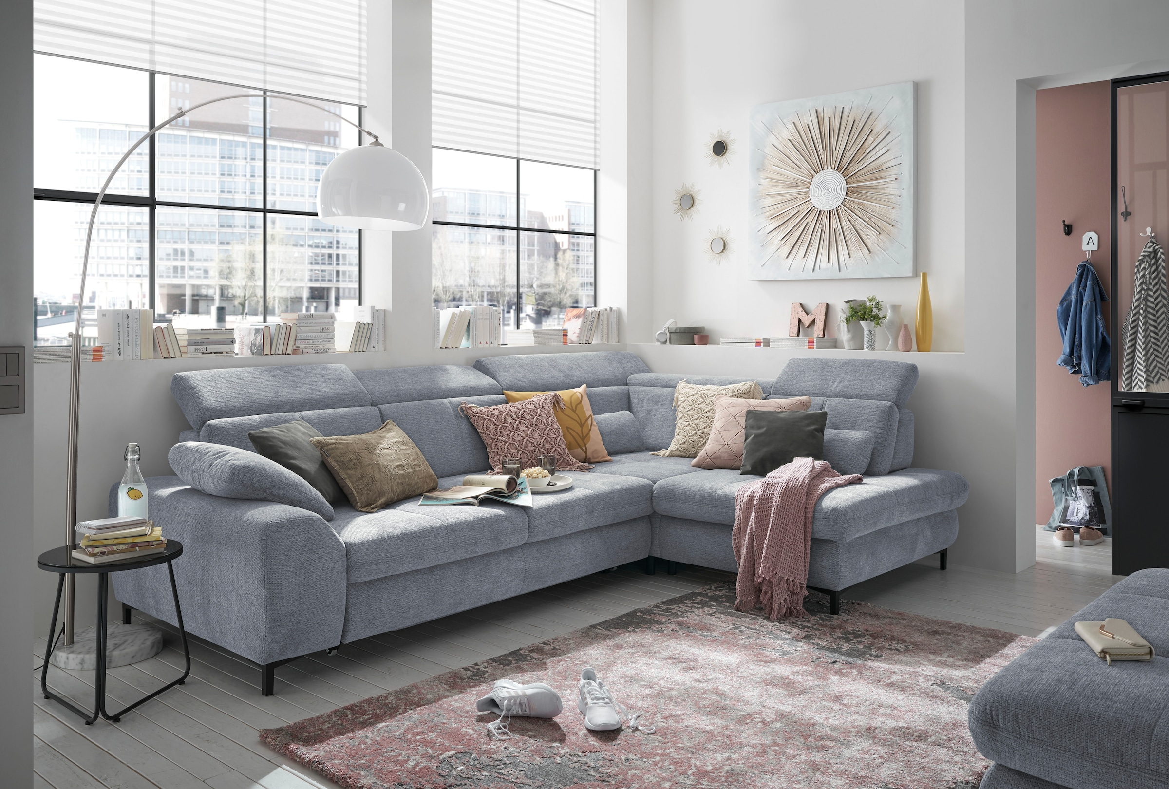 set one by Musterring Ecksofa »SO 3400 Sitzhöhe 47cm oder 49cm, Sitztiefe verstellbar, B/T 317/220 cm«, Kaltschaumpolsterung, Flachgewebe, whlw. mit weiteren Funktionen