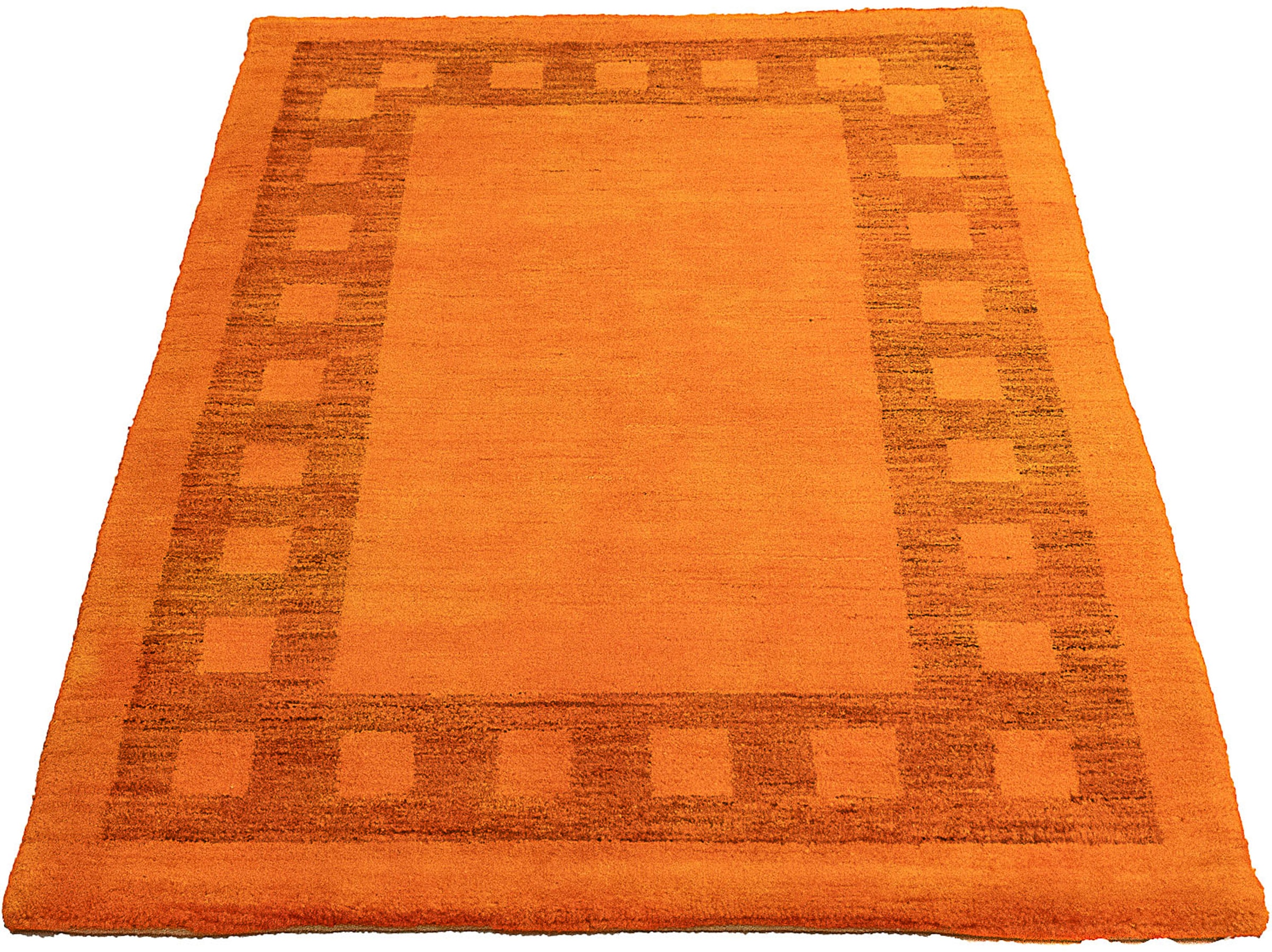 morgenland Wollteppich »Gabbeh - Indus - 123 x 79 cm - orange«, rechteckig, Wohnzimmer, Handgeknüpft, Einzelstück mit Zertifikat