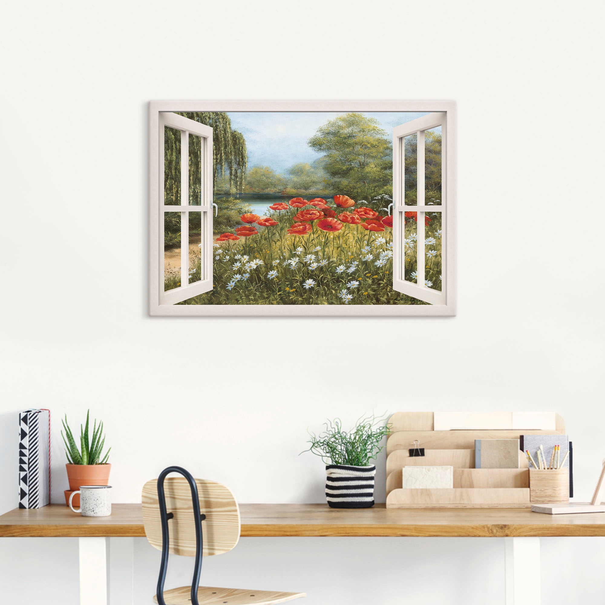 Artland Wandbild "Fensterblick Mohnwiese" Fensterblick 1 Stk. tlg. als Lein günstig online kaufen