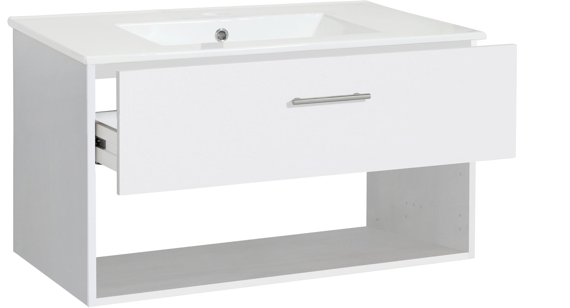 welltime Waschtisch »Trento Light, 60cm, 80cm, 100cm, Keramik-Auflagebecken«, 1 Auzug und 1 offenes Fach