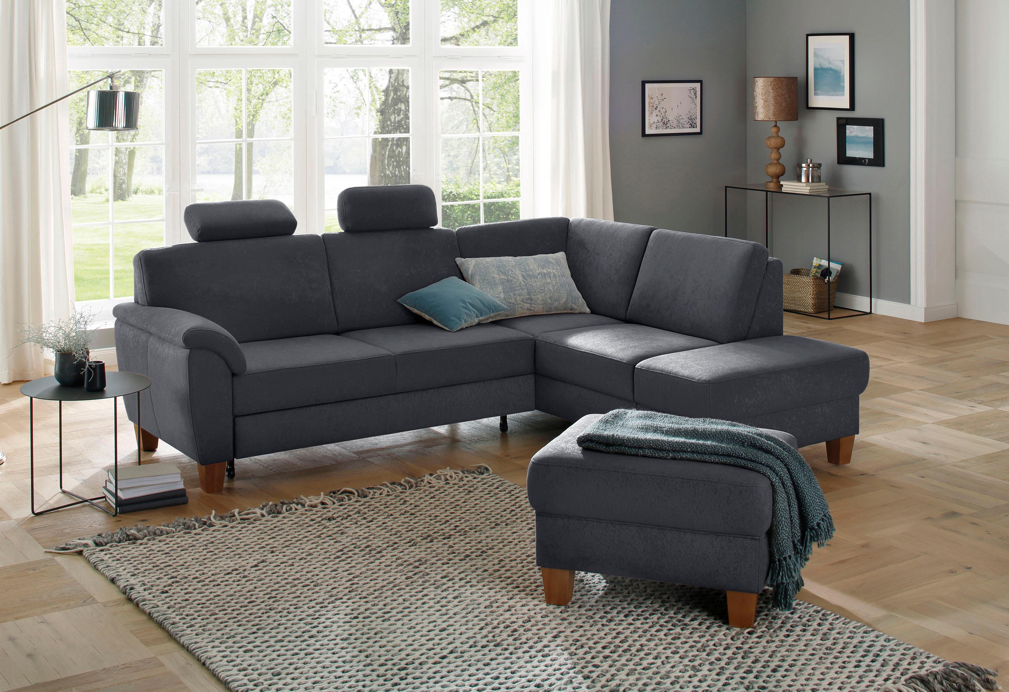 OTTO home Ecksofa "Alta L-Form" mit Federkern und Kontrastnaht, Füße Buche eichefarben