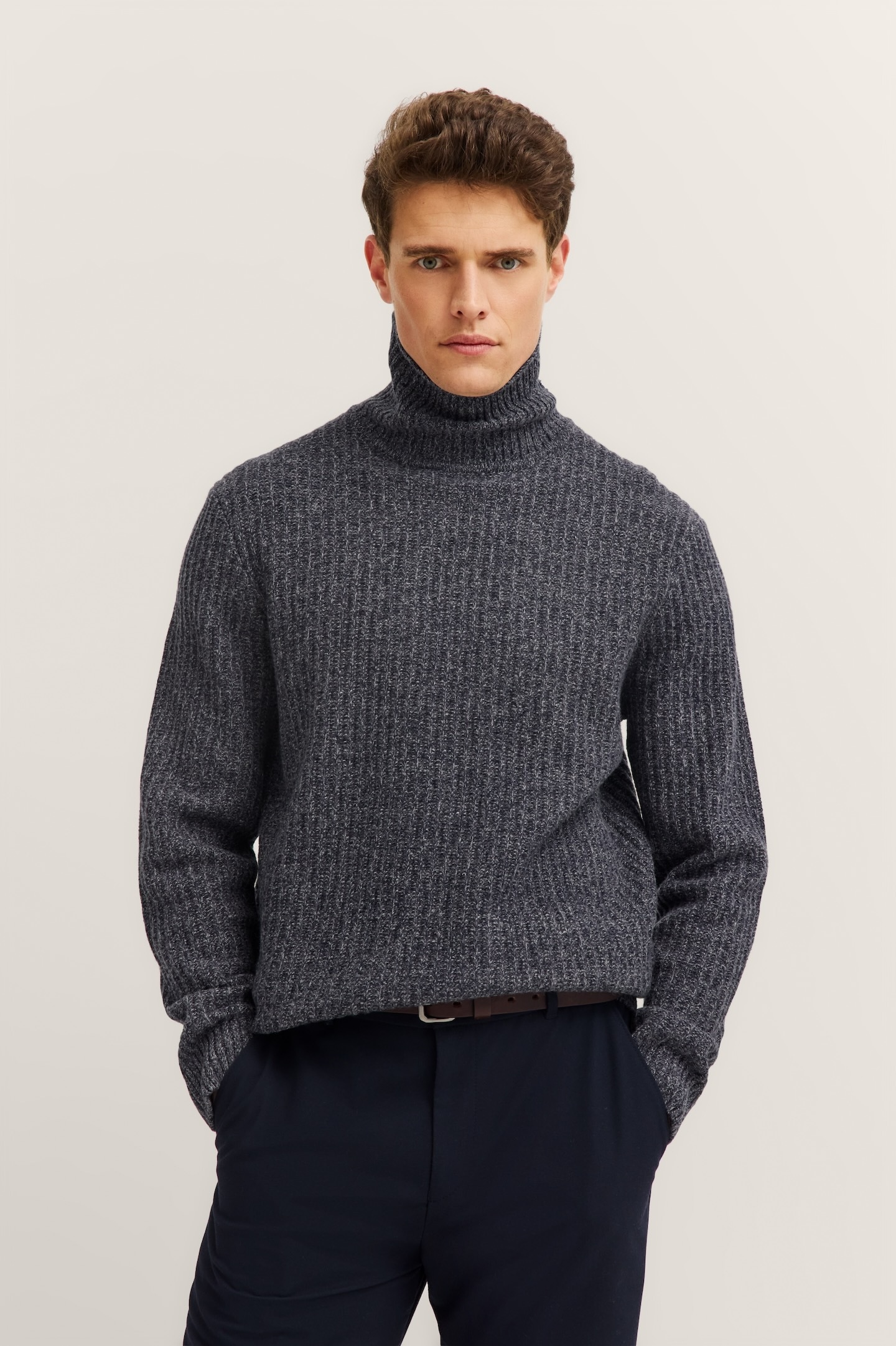 bugatti Rollkragenpullover "Regular Fit", Grobstrick aus einem Wollmix günstig online kaufen